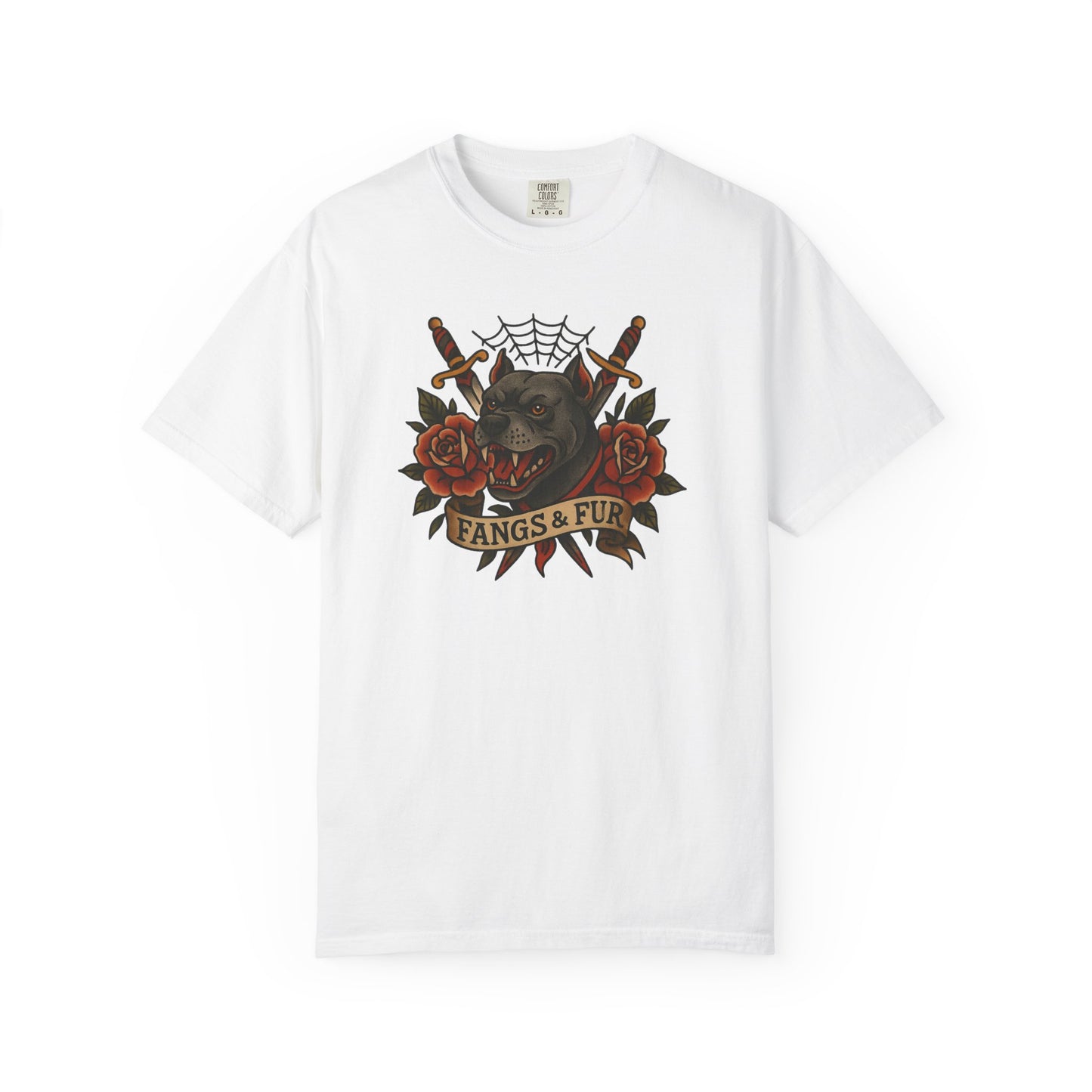 Fangs & Fur Unisex T-Shirt, Gothic Tee, Halloween Apparel, Alternative Fashion, Cat & Rose Design, Graphic T-Shirt