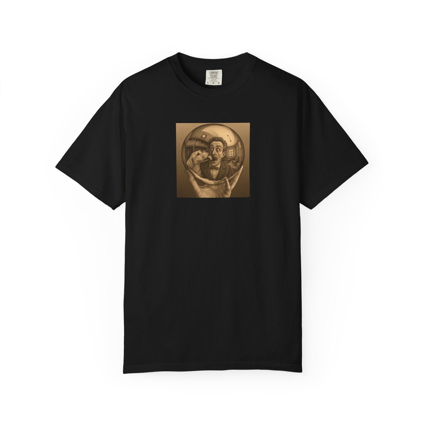MC Escher and His Dog Unisex Garment-Dyed T-shirt - Retro Design for Creative Souls