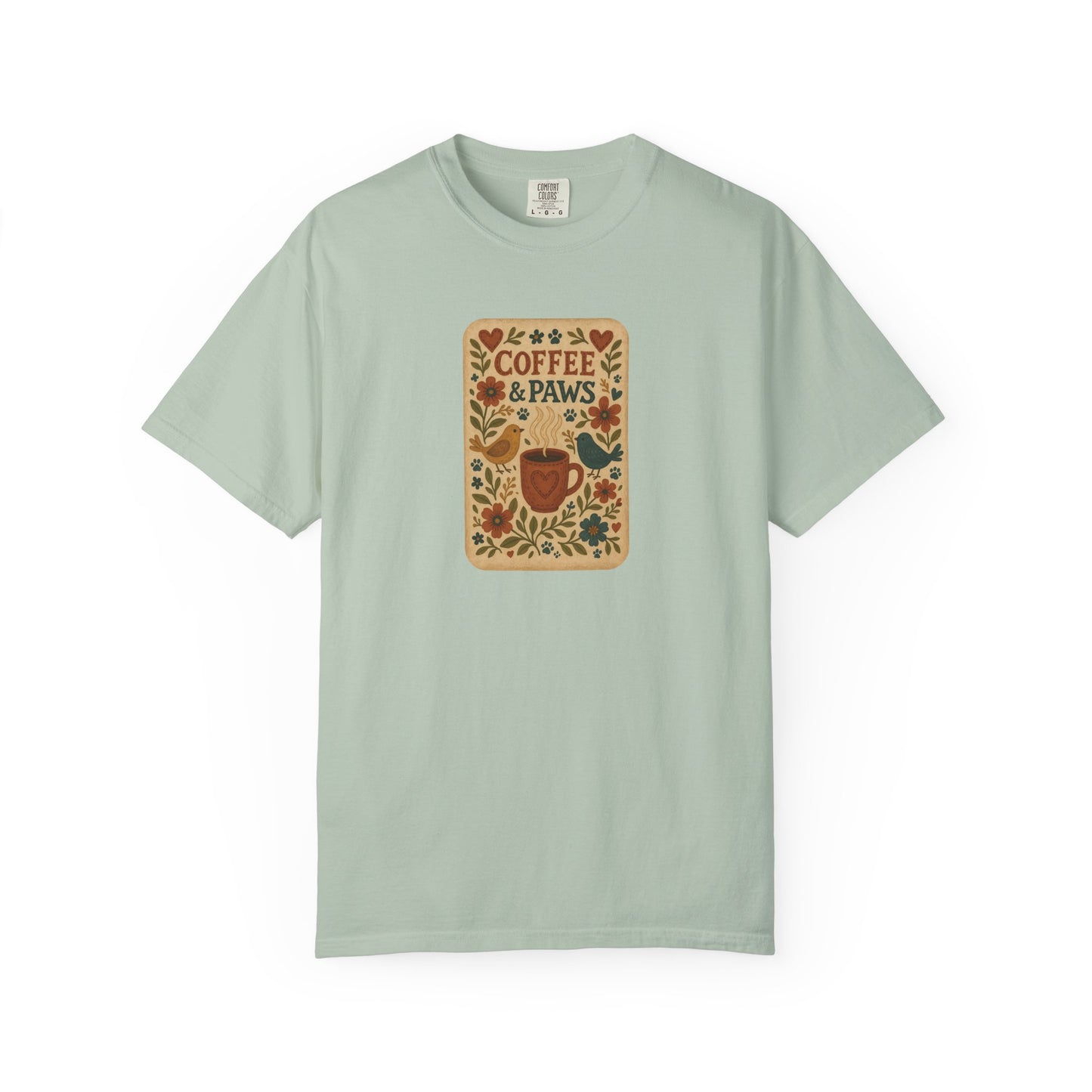 Coffee and Paws Unisex T-Shirt | Cute Pet Lover Tee, Gift for Dog Owners, Casual Wear, Animal Lover Apparel, Perfect for Coffee Lovers