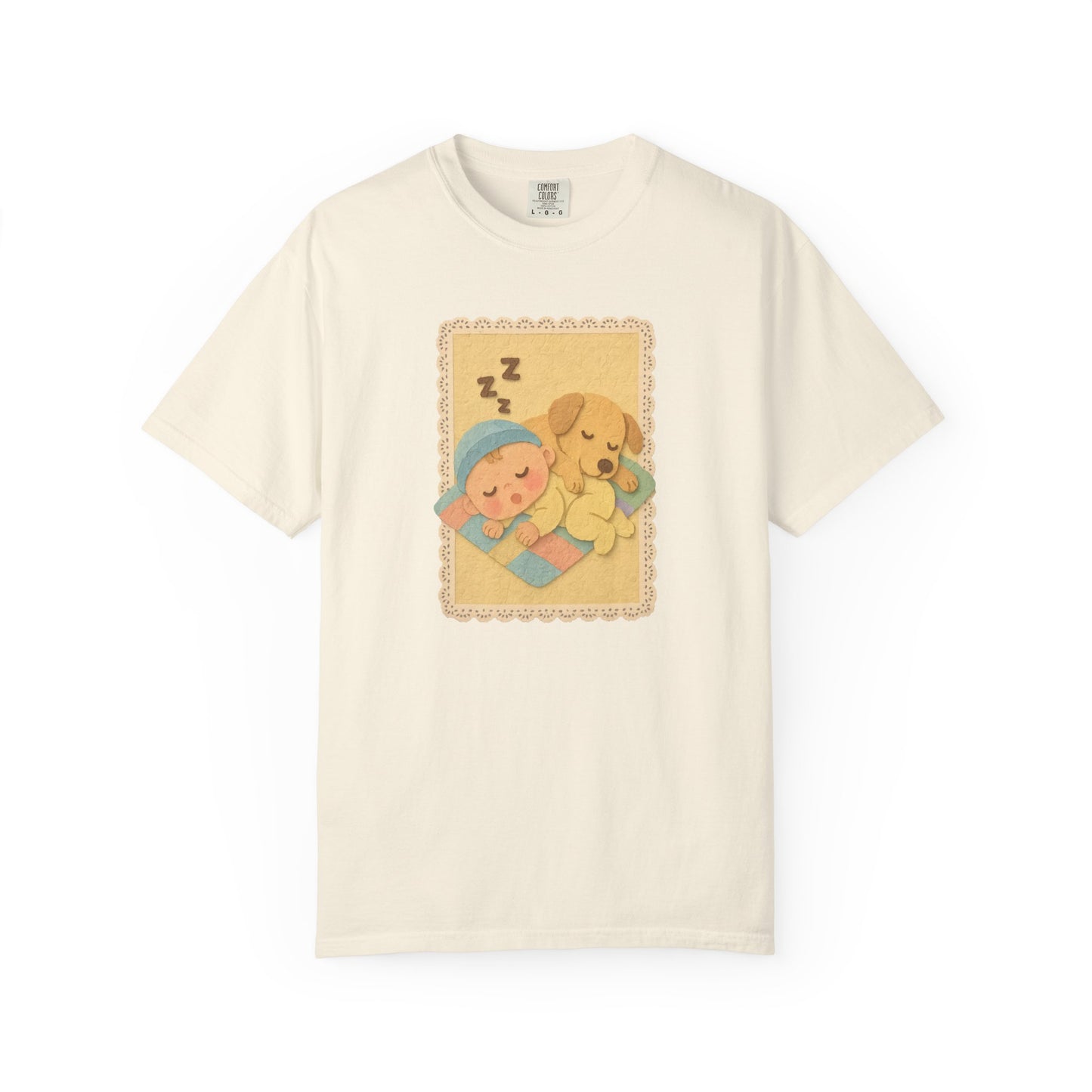 Cute Dreamy T-Shirt, Cartoon Sleepy Baby and Puppy Design, Cozy Gift for Kids, Fun Sleepwear, Nursery Decor, Pet Lover Gift