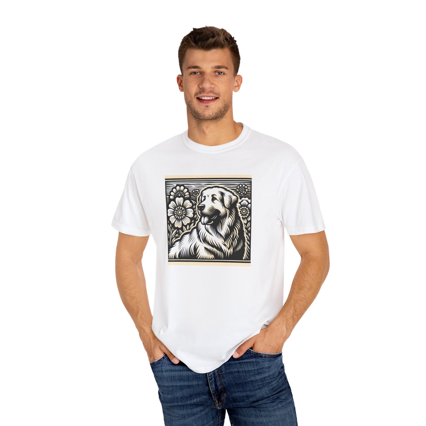 Great Pyrenees - Unisex Dog Lover T-Shirt - Garment-Dyed Vintage Floral Design