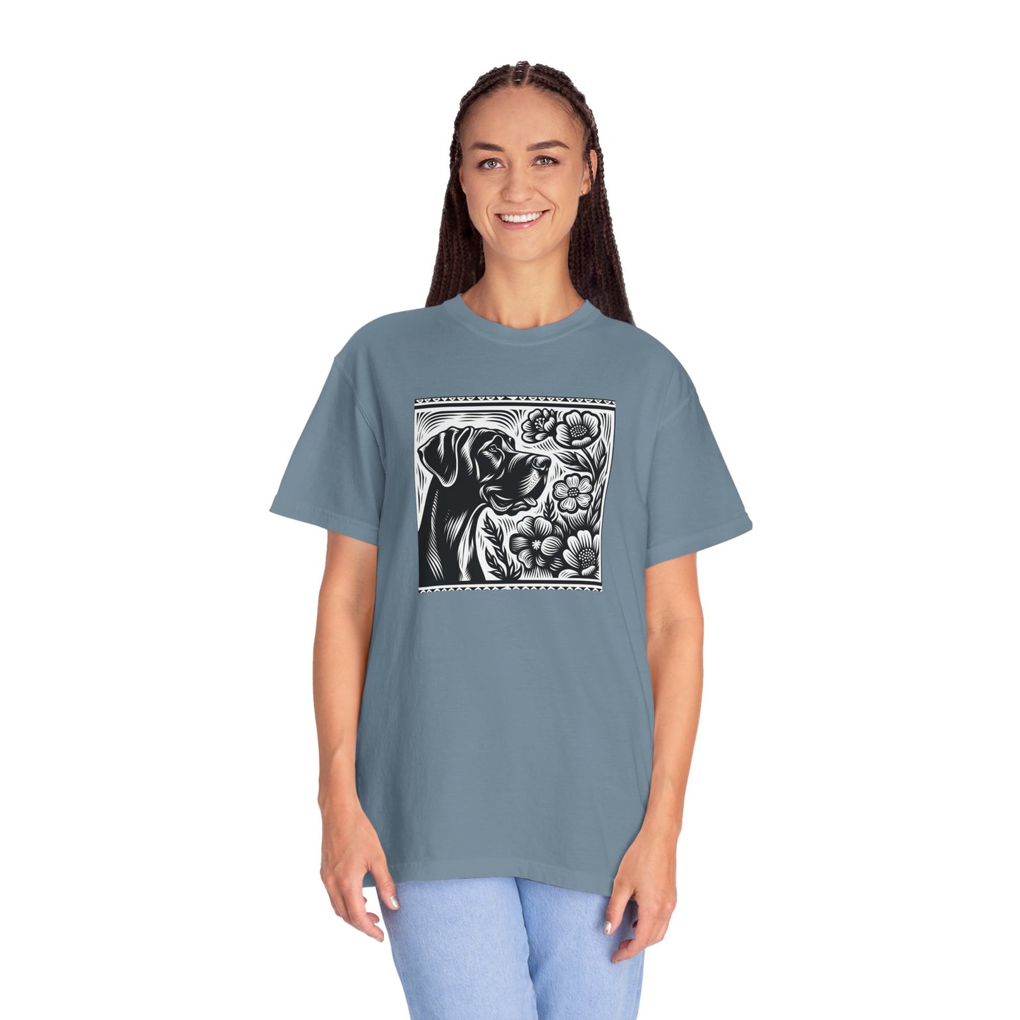 Great Dane Dog Lover's Floral Print T-Shirt | Unisex Garment-Dyed Tee