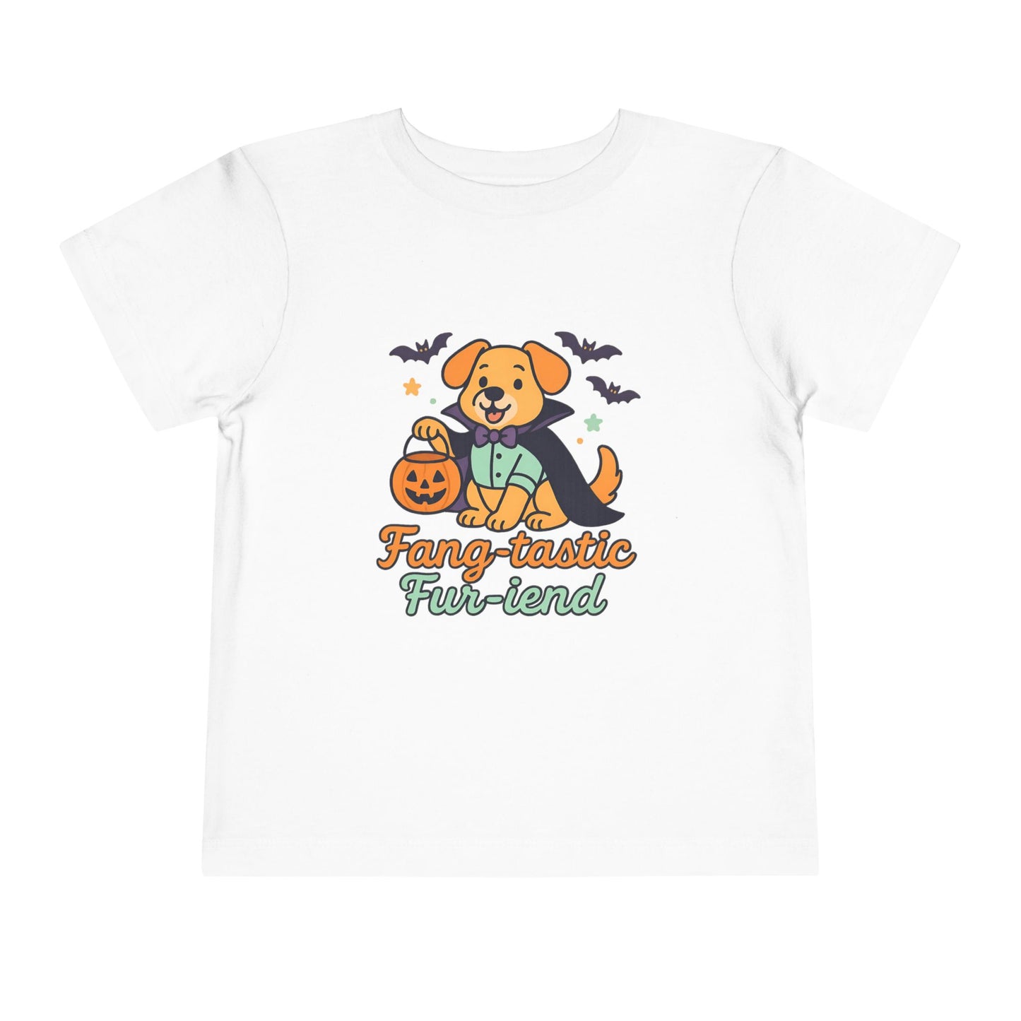 Fang-tastic Fur-iend Toddler Tee, Halloween Shirt for Kids, Cute Dog Graphic Tee, Toddler Halloween Outfit, Fall Celebration T-Shirt
