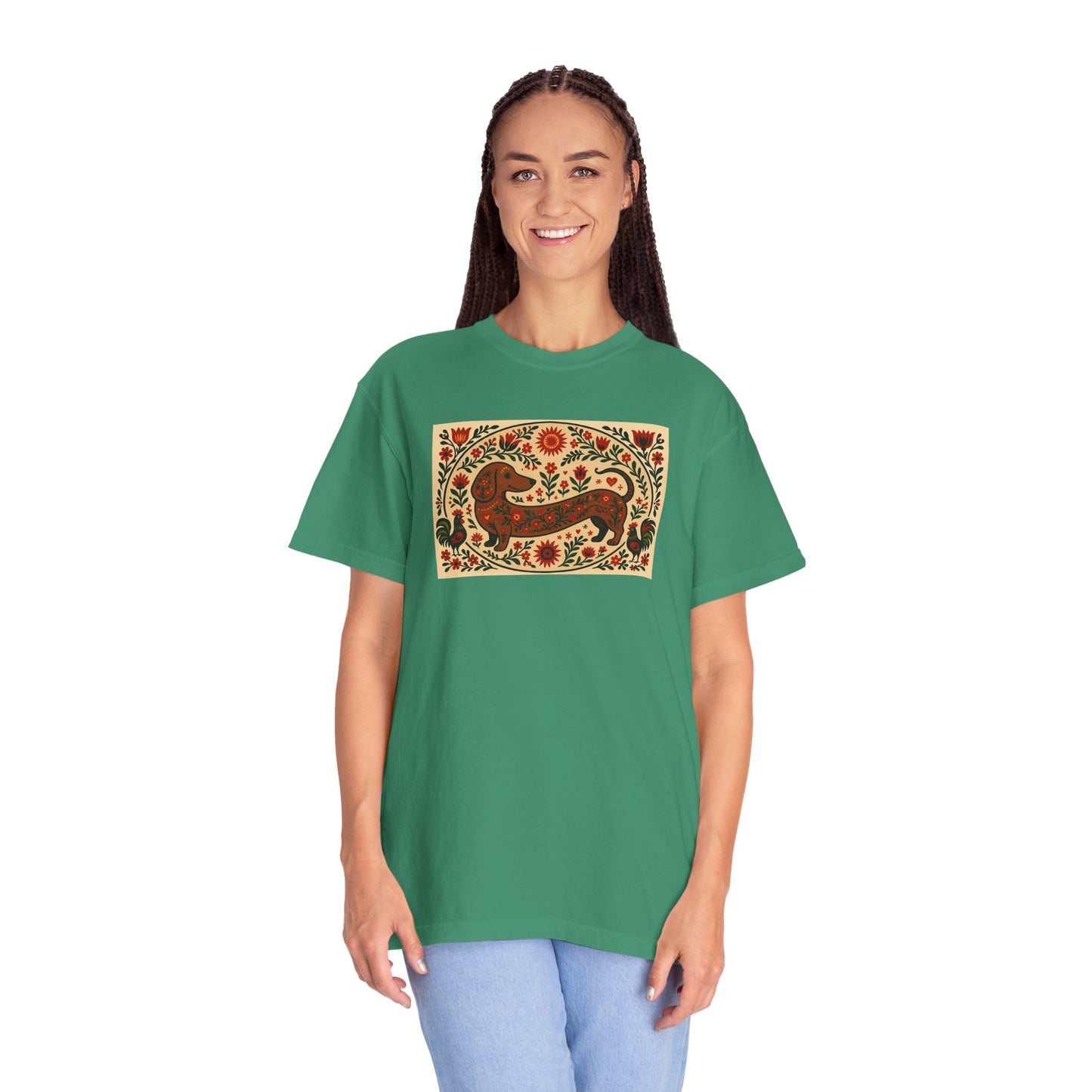 Artistic Garment-Dyed Unisex T-Shirt - Handcrafted Floral Design