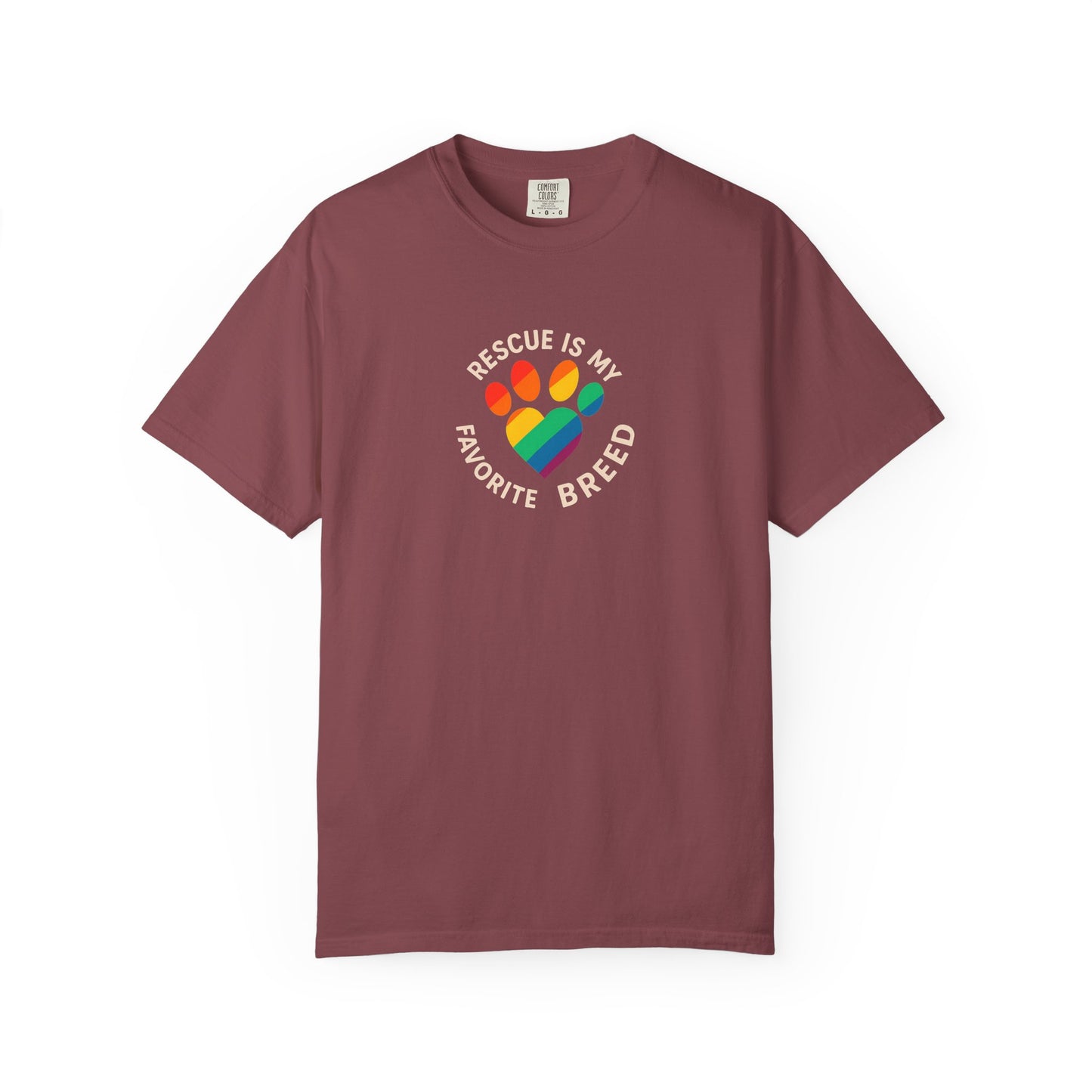 Rescue Is My Favorite Breed T-Shirt, Unisex Rainbow Dog Lover Tee, Pet Adoption Shirt, LGBTQ+ Apparel, Gift for Animal Lovers