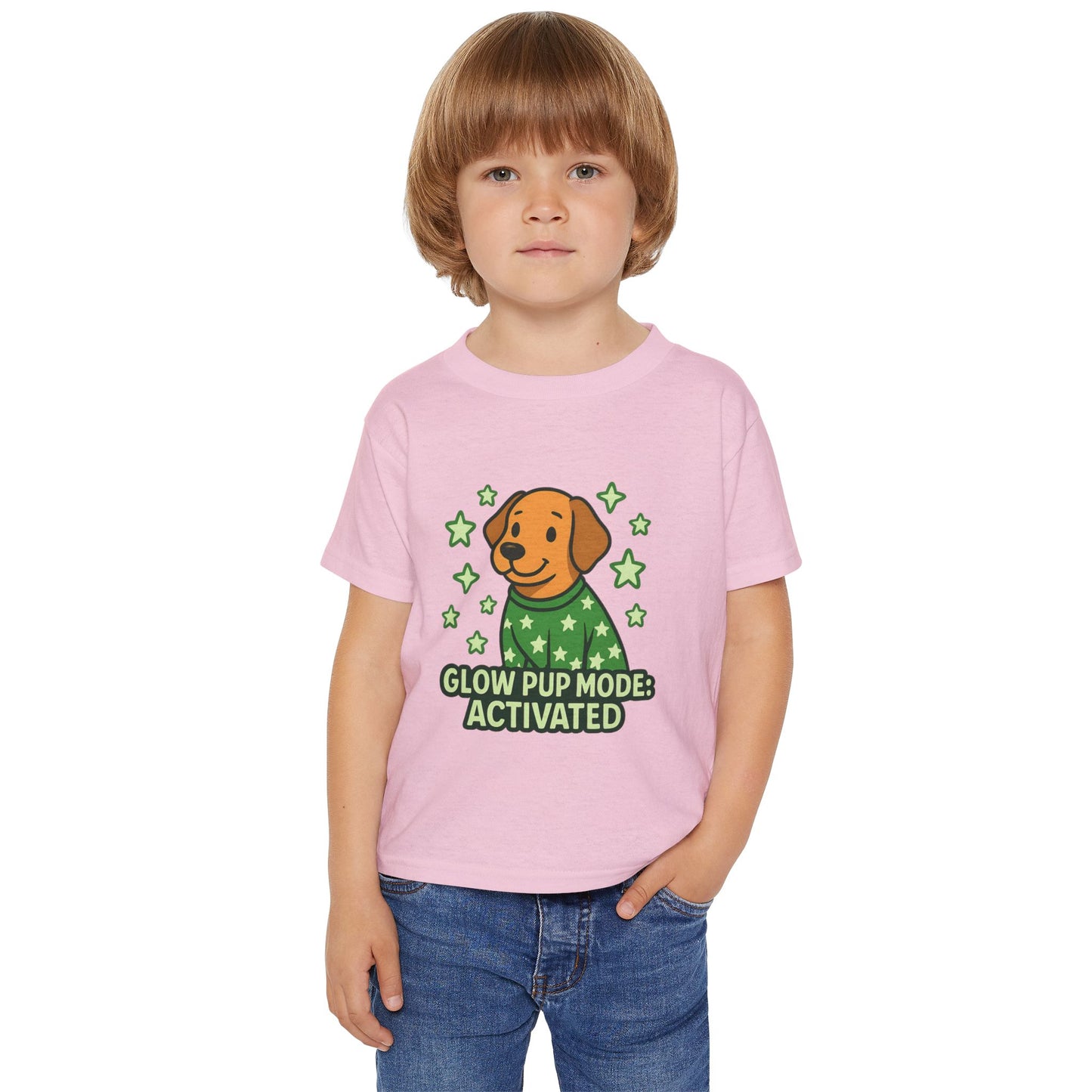 Glow Pup Mode Toddler T-Shirt, Cute Dog Shirt, Kids Graphic Tee, Pet Lover Gift, Playful Toddler Clothing