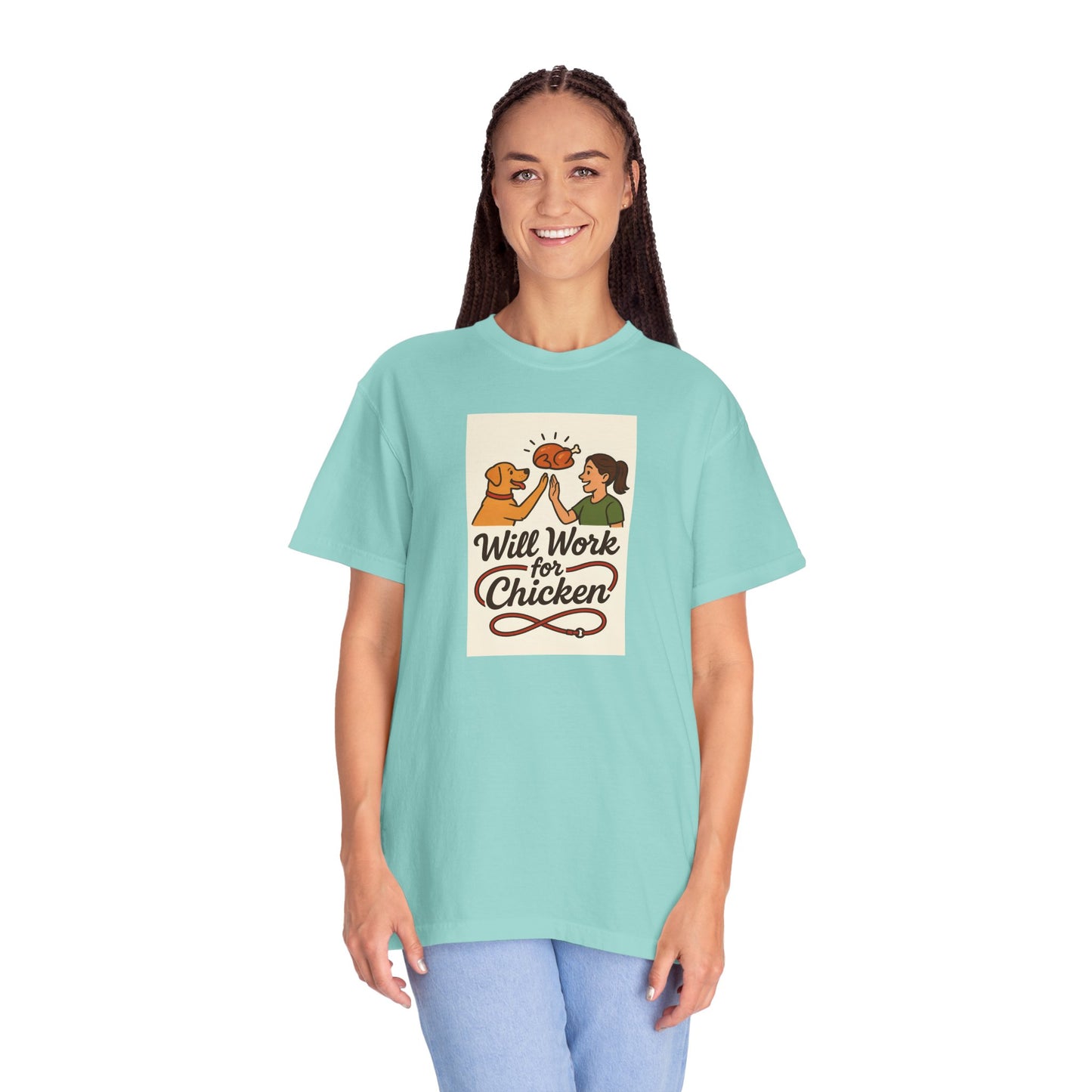 Will Work for Chicken Unisex T-Shirt | Pet Lover Gift, Funny Dog Tee, Casual Wear, Unique Animal Lover Apparel, Gift for Dog Parents
