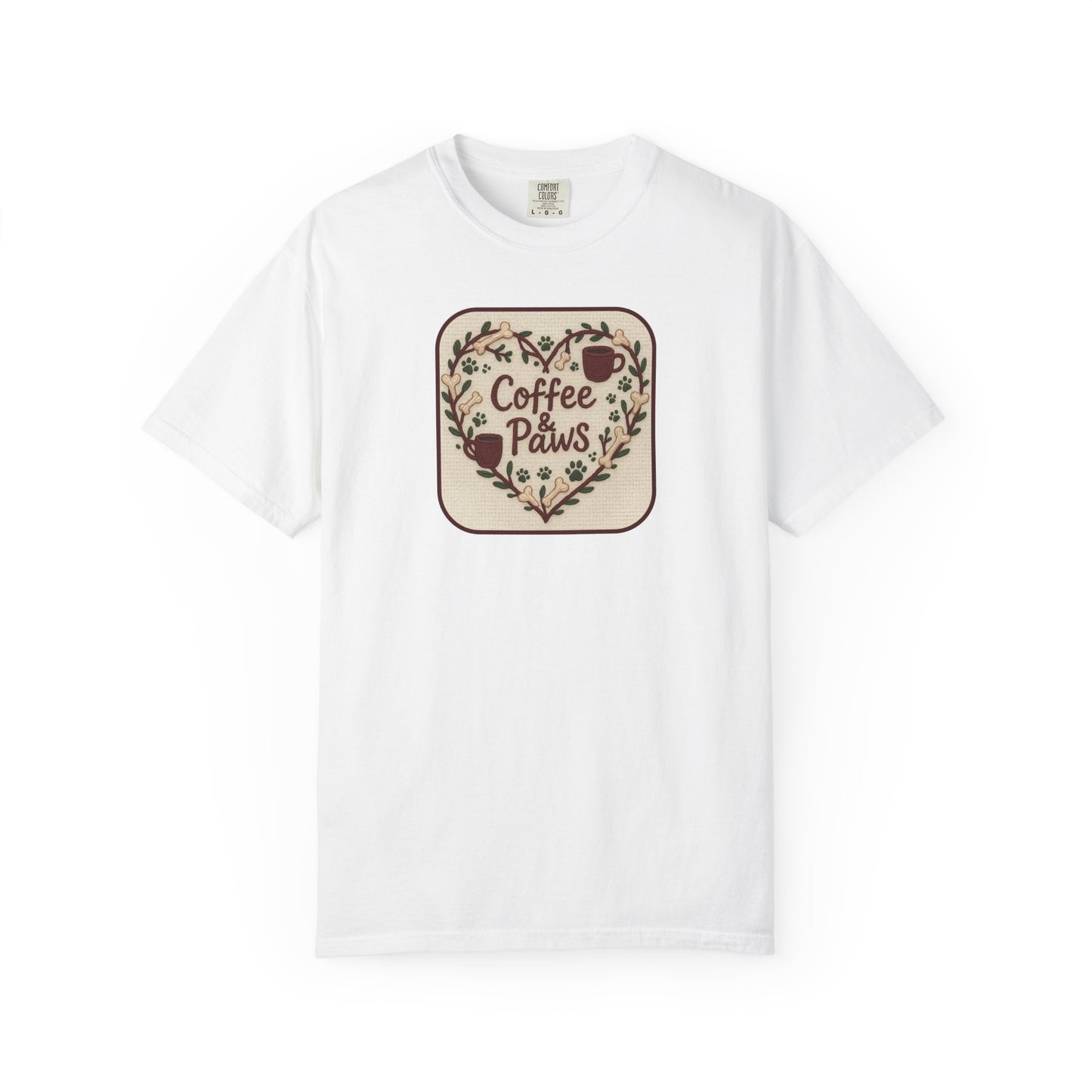 Coffee Paws Unisex Garment-Dyed T-shirt, Cute Coffee Lover Tee, Gift for Dog Owners, Nature-Inspired Shirt, Cozy Casual Wear