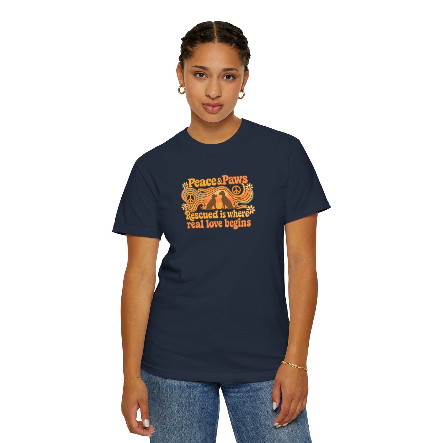 Peace & Paws T-Shirt, Perfect Gift for Couples, Vintage Style Tee, Unisex Casual Wear, Summer Fashion, Statement Shirt