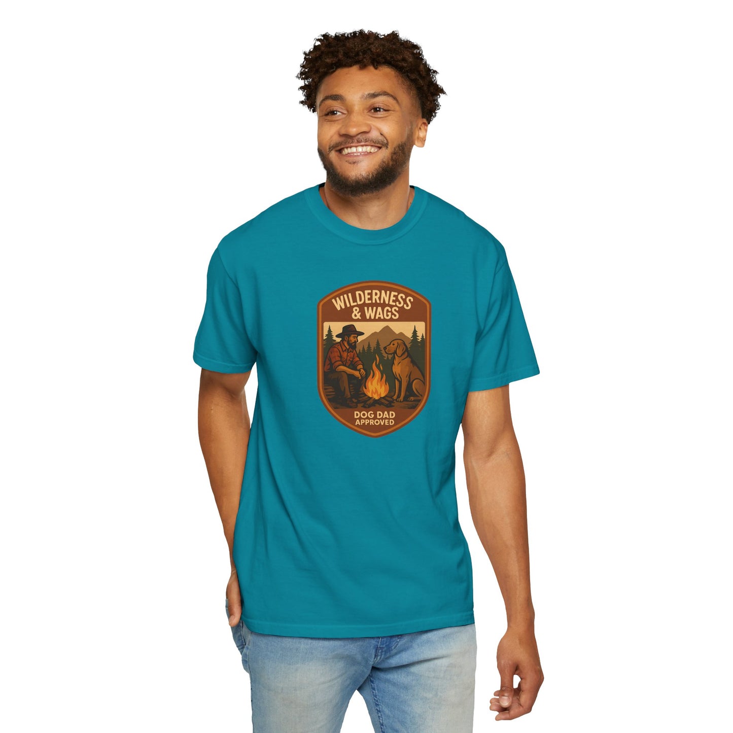 Wilderness & Wags Dog Dad Unisex T-Shirt, Dog Lover Gift, Camping Tee, Father’s Day Apparel, Nature-Inspired Shirt