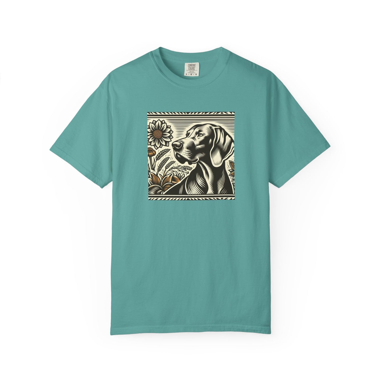 Weimaraner Dog Lover's Unisex Garment-Dyed T-Shirt with Floral Design