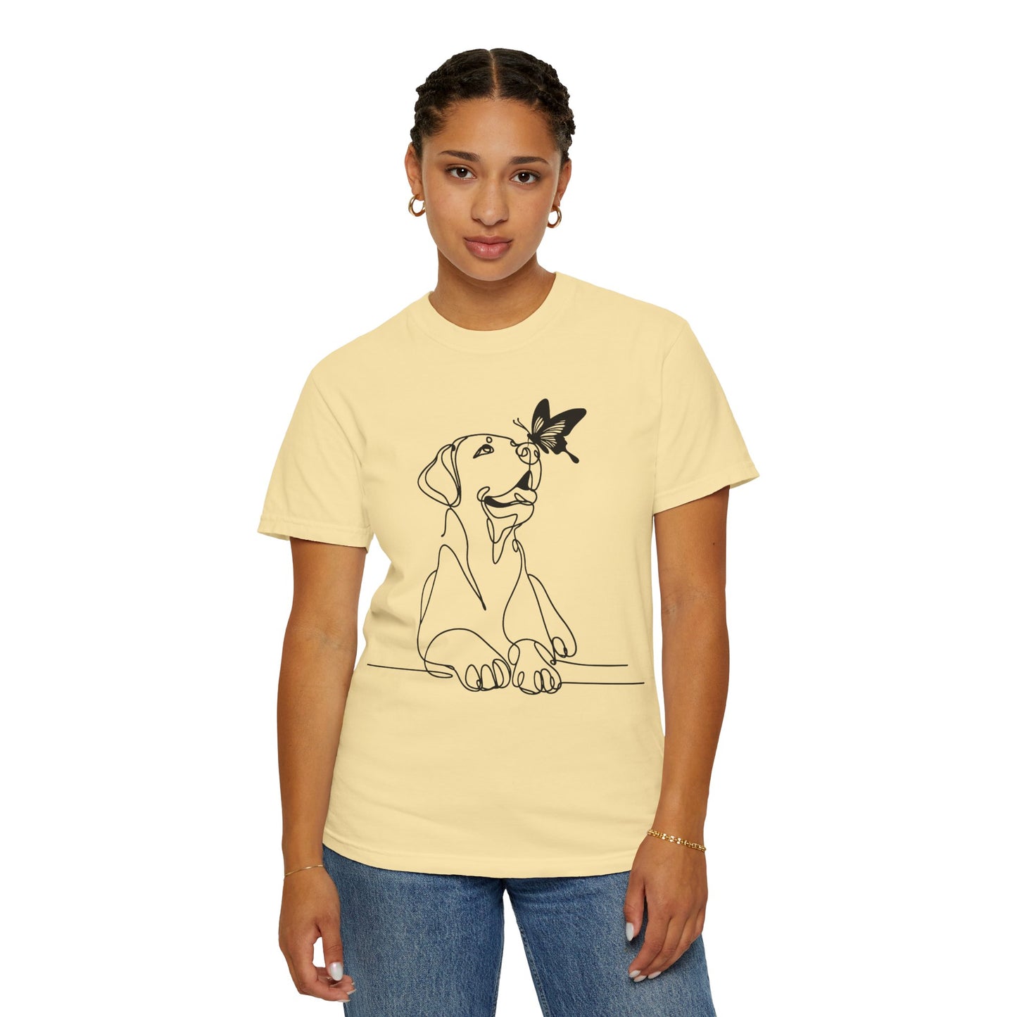 Adorable Dog and Butterfly T-Shirt, Cute Pet Tee, Dog Lover Gift, Casual Wear, Animal Lover Apparel, Birthday Gift for Dog Owners