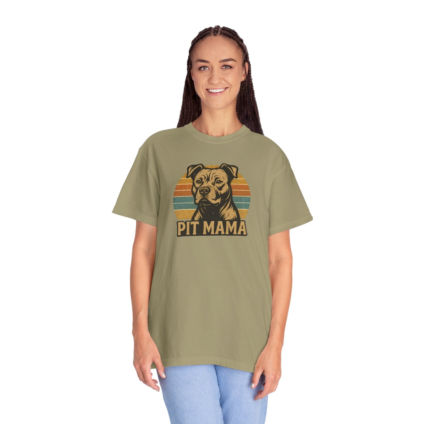 Retro Pit Mama T-Shirt | Garment-Dyed Tee for Dog Lovers | Perfect for Casual Wear, Gifts, Birthdays, Pet Celebrations, Dog Adoption Events