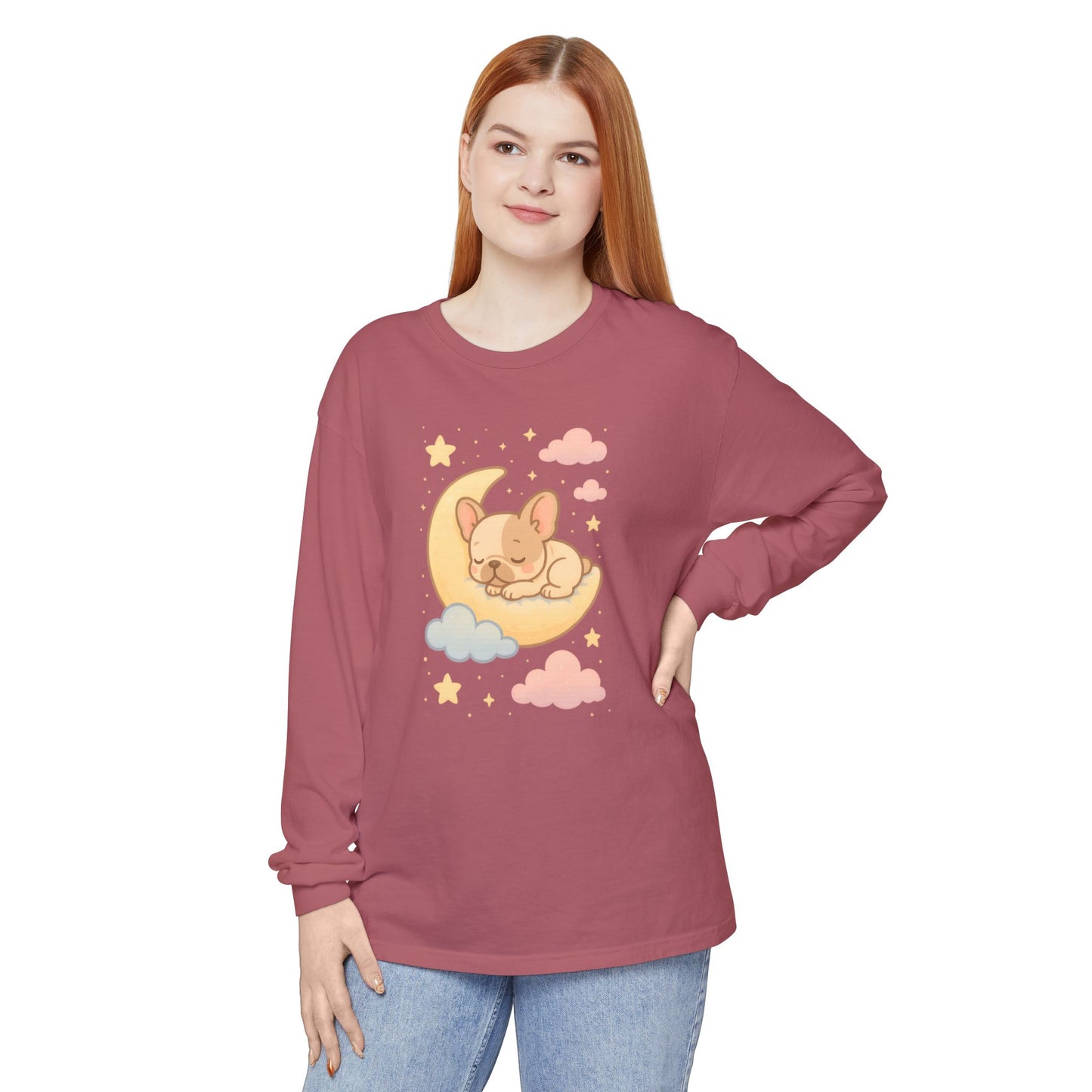 Cozy Dog-Themed Long Sleeve T-Shirt for Pet Lovers, Cute Sleepy Dog Shirt, Gift for Dog Moms, Relaxed Style Shirt, Perfect for Fall