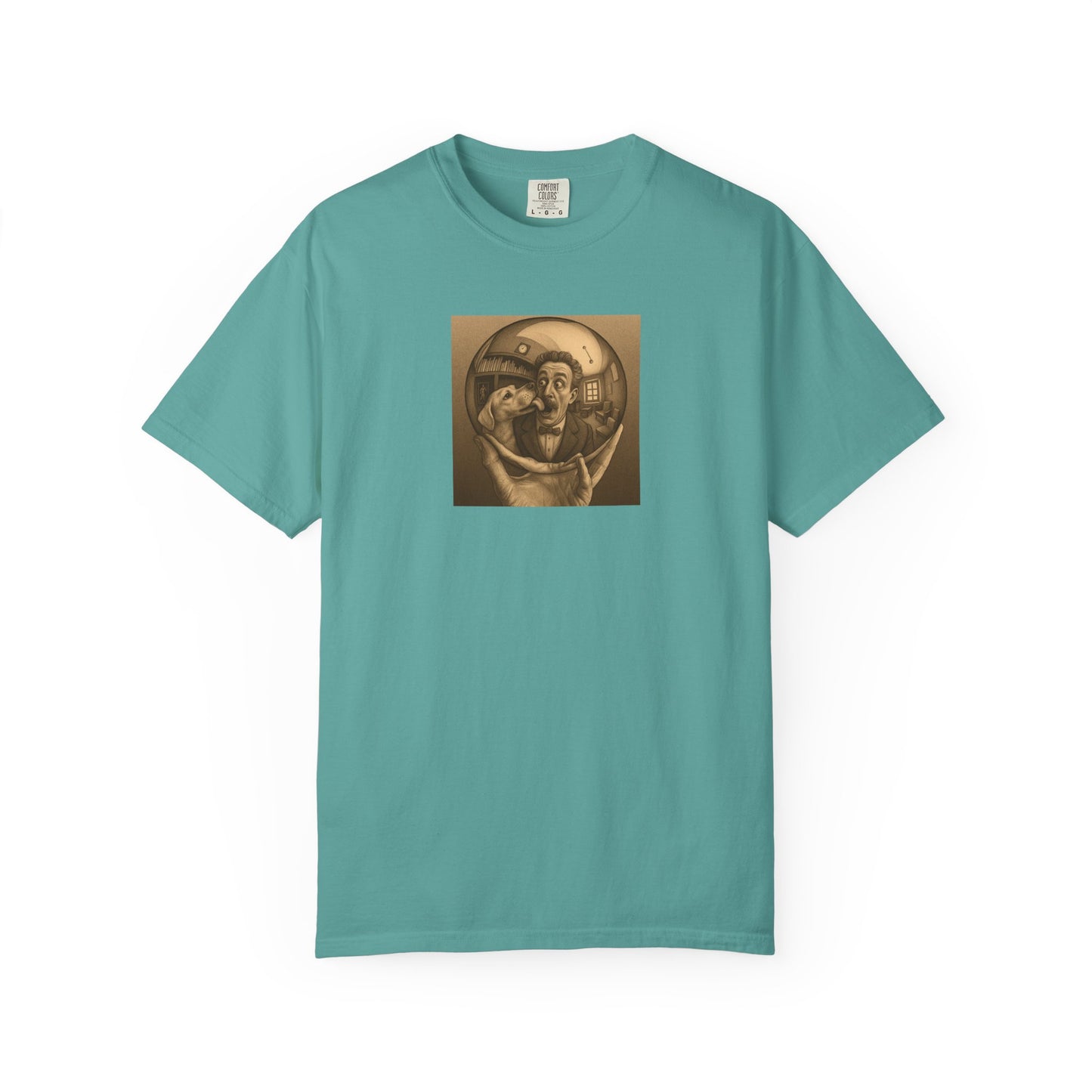 MC Escher and His Dog Unisex Garment-Dyed T-shirt - Retro Design for Creative Souls
