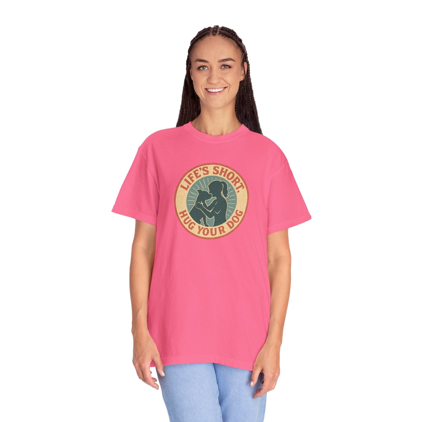 Life's Short Hug Your Dog T-Shirt, Cute Dog Lover Tee, Pet Adoption Gift, Unisex Graphic Shirt, Perfect for Dog Owners