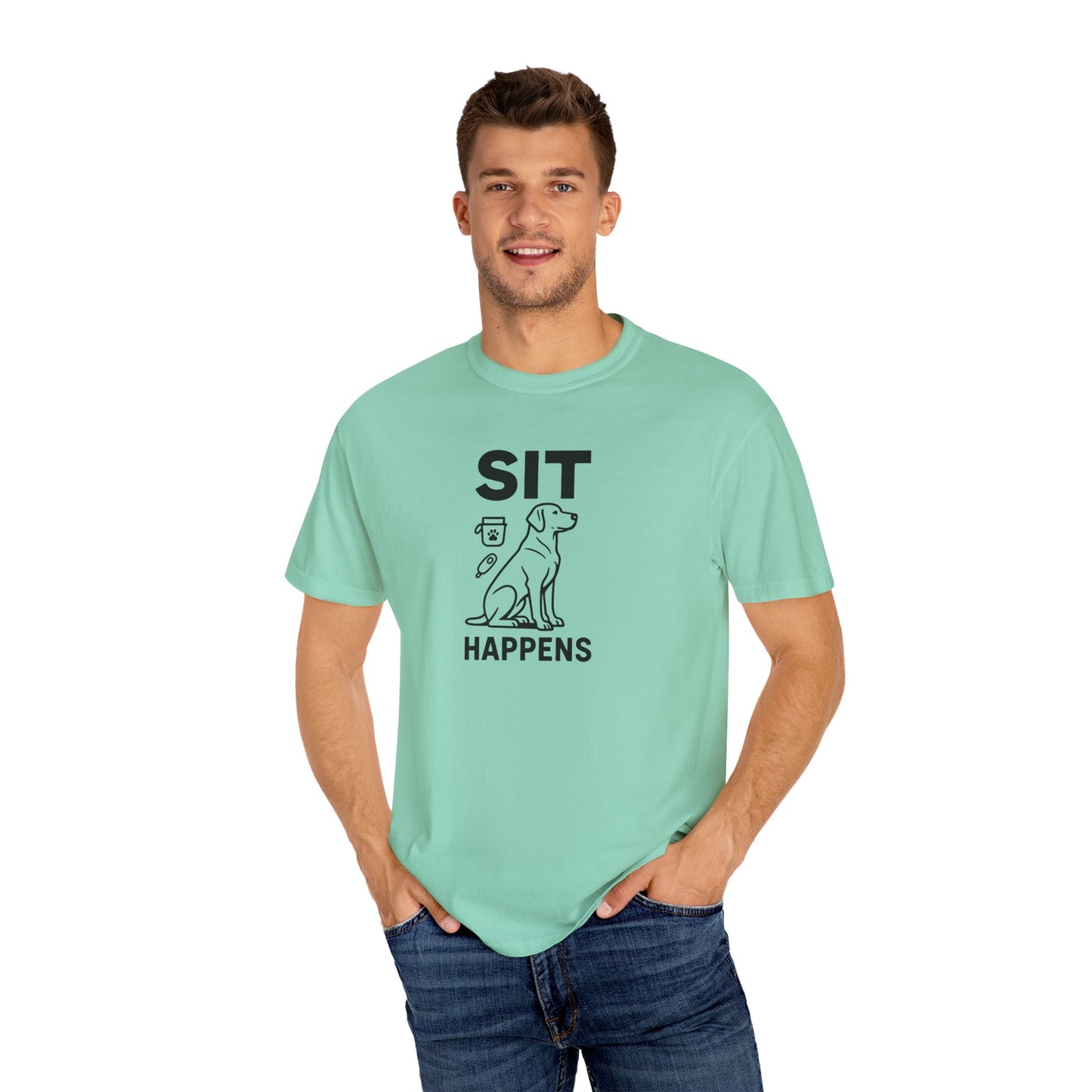 Dog Lovers Unisex T-Shirt - 'Sit Happens' Graphic Tee, Gift for Dog Owners, Pet Lovers, Casual Wear, Funny Dog Shirt