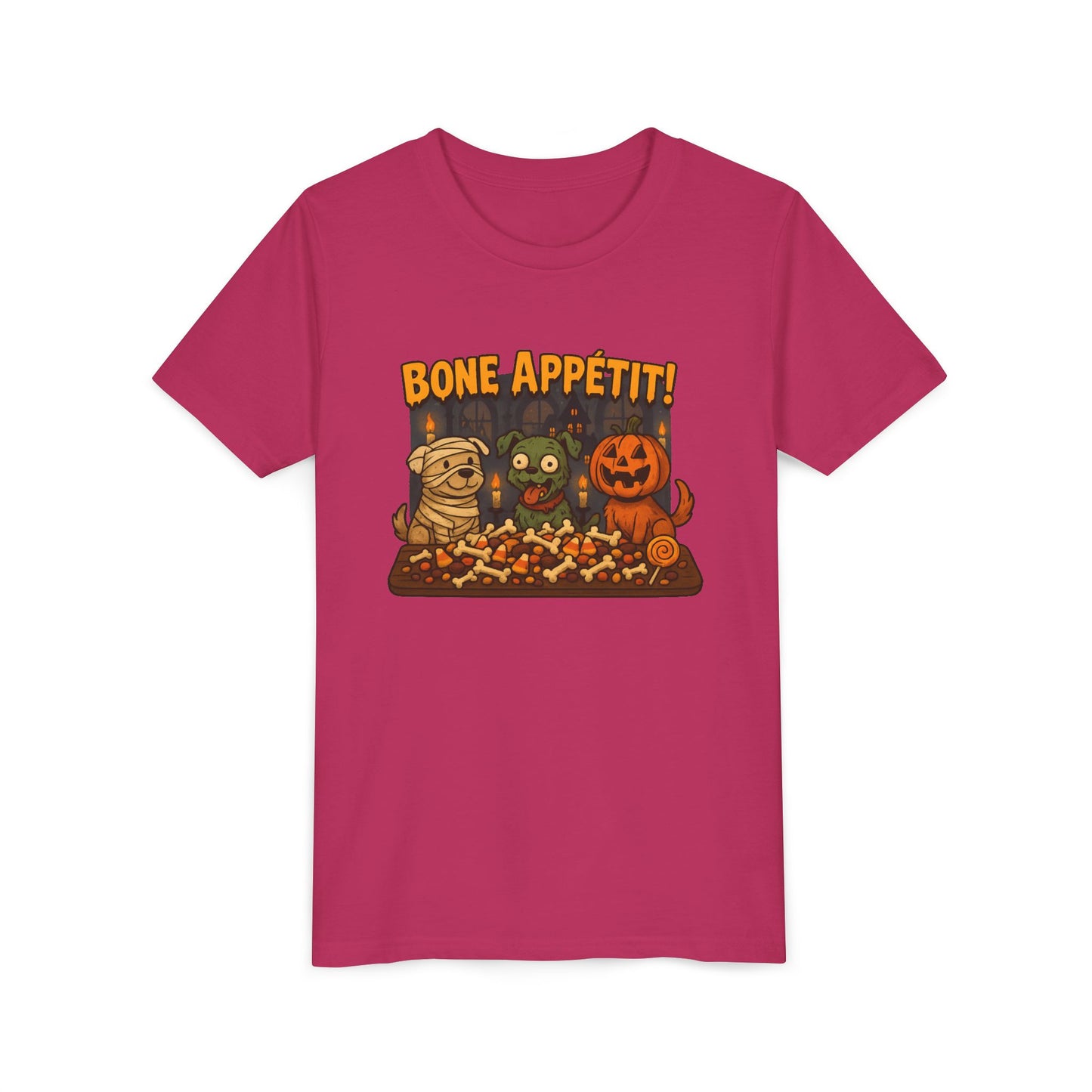 Halloween Kids Tee - Bone Appetit! Funny Short Sleeve Shirt for Trick or Treat, Spooky Season, Gift for Kids