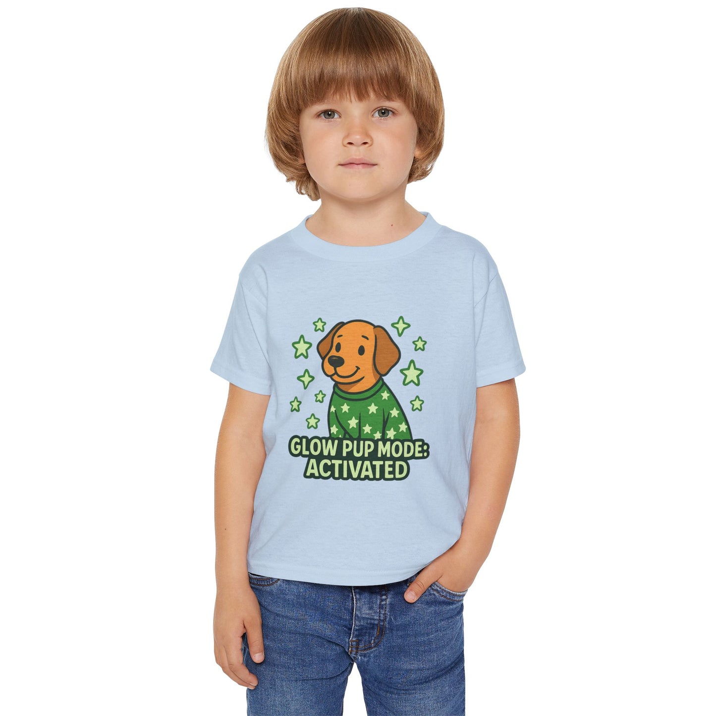 Glow Pup Mode Toddler T-Shirt, Cute Dog Shirt, Kids Graphic Tee, Pet Lover Gift, Playful Toddler Clothing