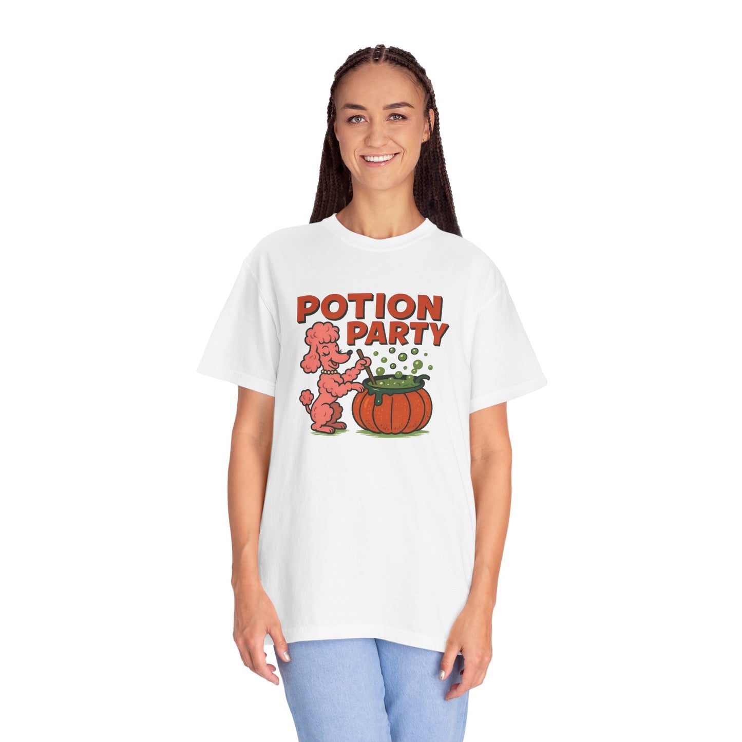 Potion Party Unisex Garment-Dyed T-Shirt | Fun Dog Design, Halloween Tee, Gift for Pet Lovers, Party Shirt, Cute Fall Top