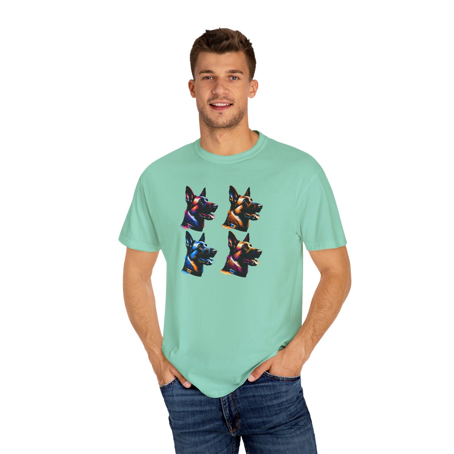 Colorful Belgium Malinois Portrait Unisex Garment-Dyed T-Shirt
