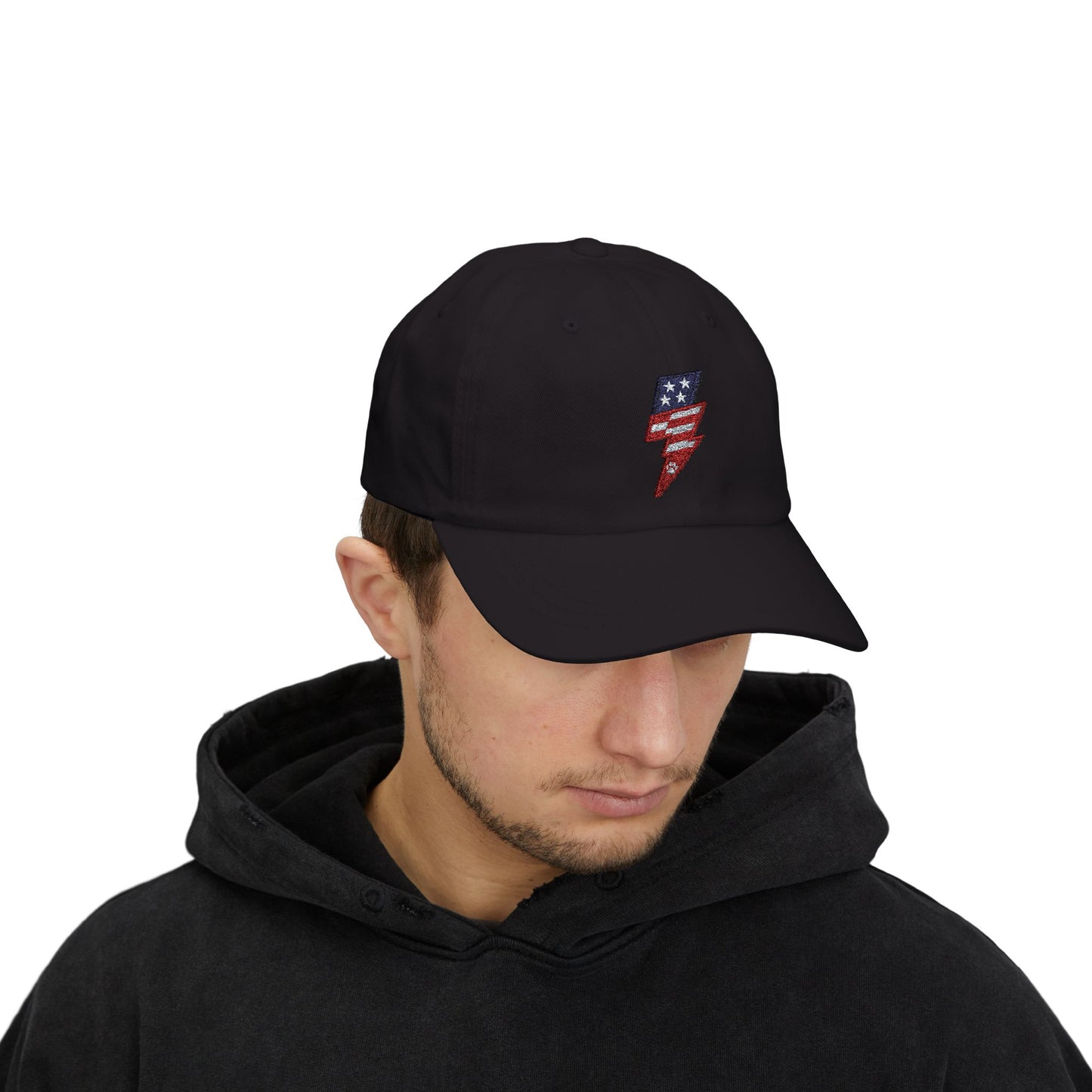 Patriotic Classic Dad Cap - Vintage American Flag Lightning Bolt Design, Perfect for Father's Day, Summer Outings, Casual Wear