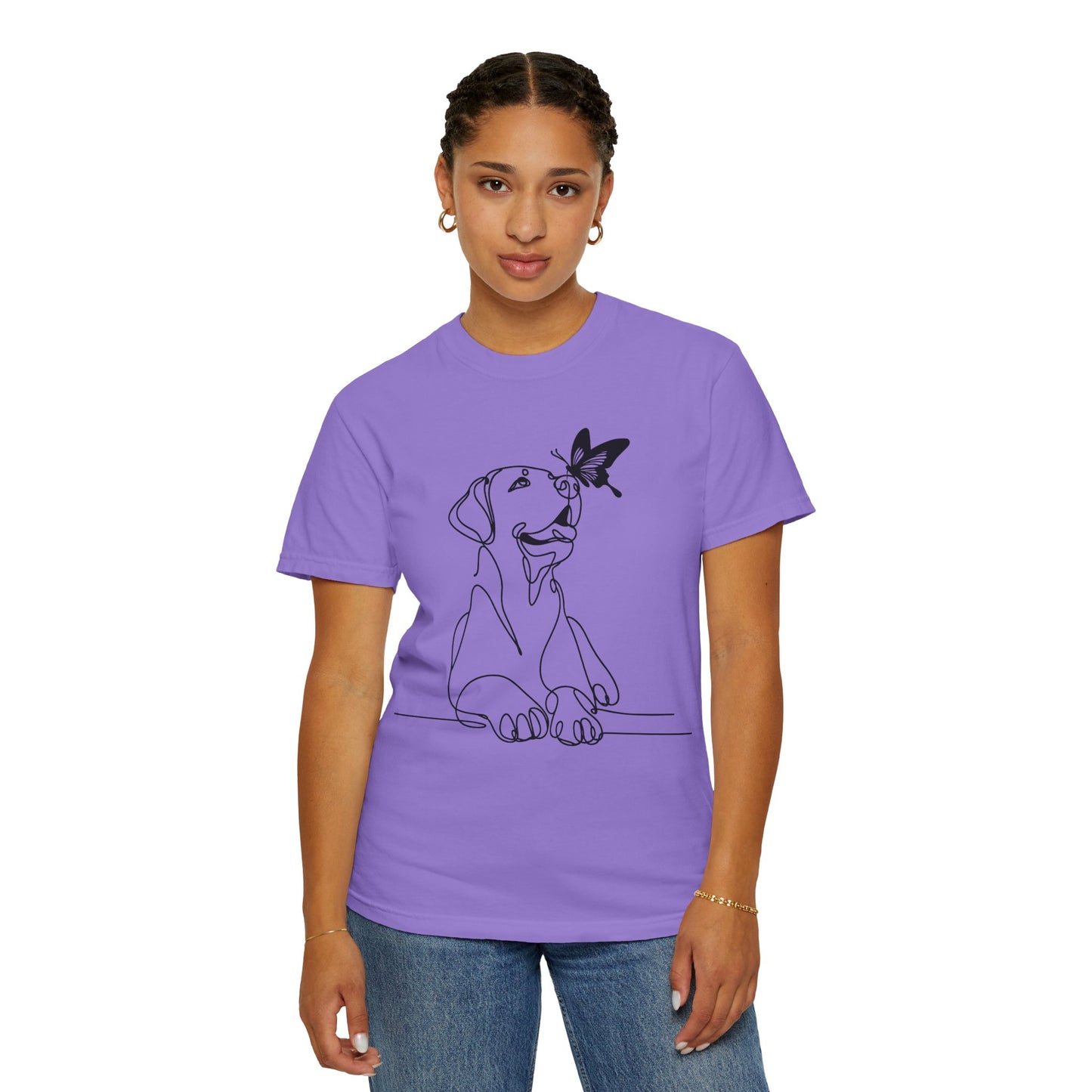 Adorable Dog and Butterfly T-Shirt, Cute Pet Tee, Dog Lover Gift, Casual Wear, Animal Lover Apparel, Birthday Gift for Dog Owners