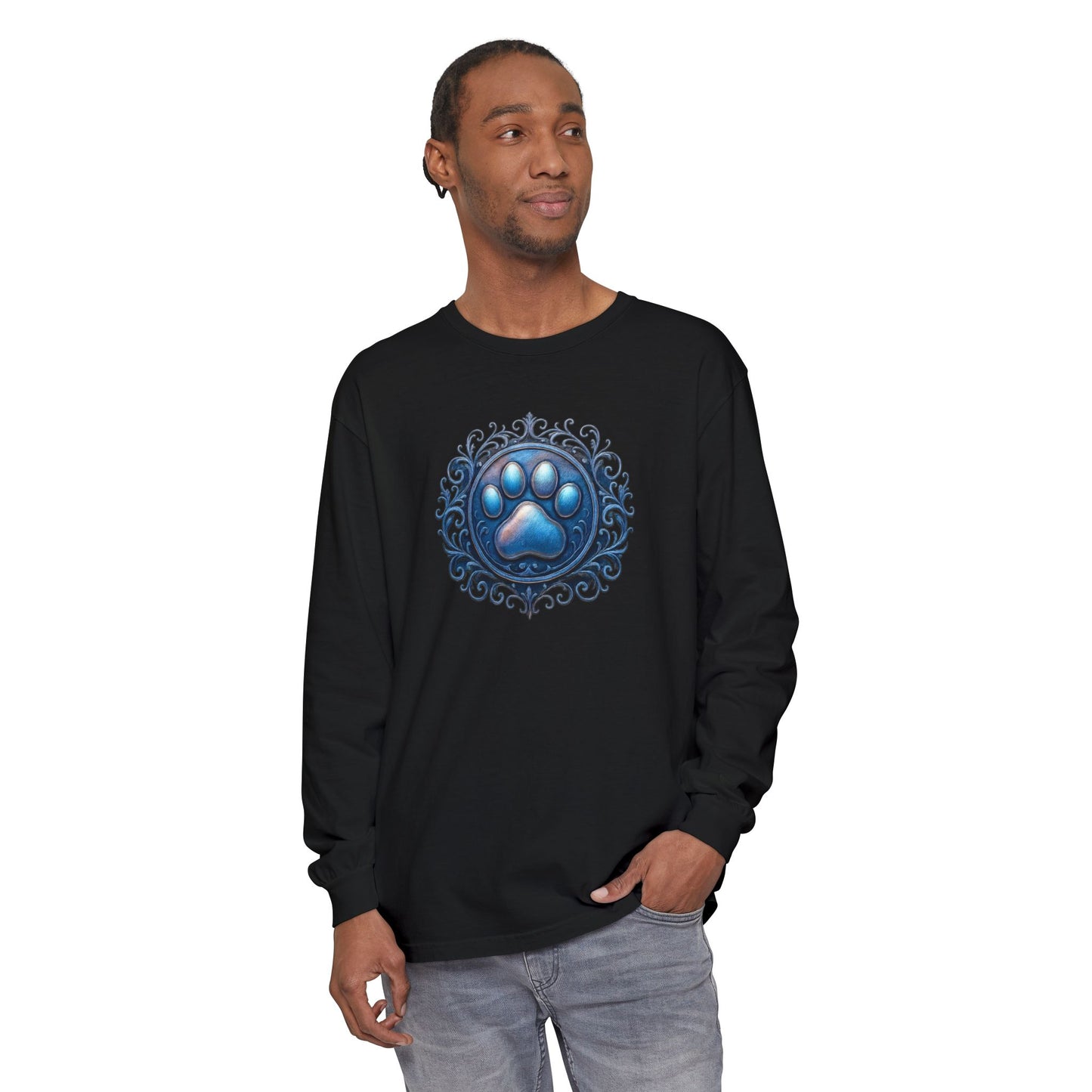 Paw Print Long Sleeve T-Shirt for Pet Lovers | Cozy Gift for Animal Enthusiasts, Casual Wear, Dog Mom Gift, Unique Pet Tee, Everyday Fashion