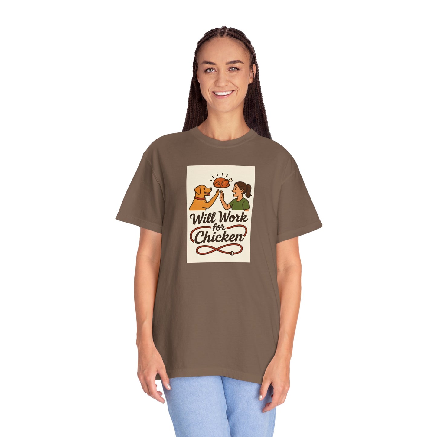 Will Work for Chicken Unisex T-Shirt | Pet Lover Gift, Funny Dog Tee, Casual Wear, Unique Animal Lover Apparel, Gift for Dog Parents
