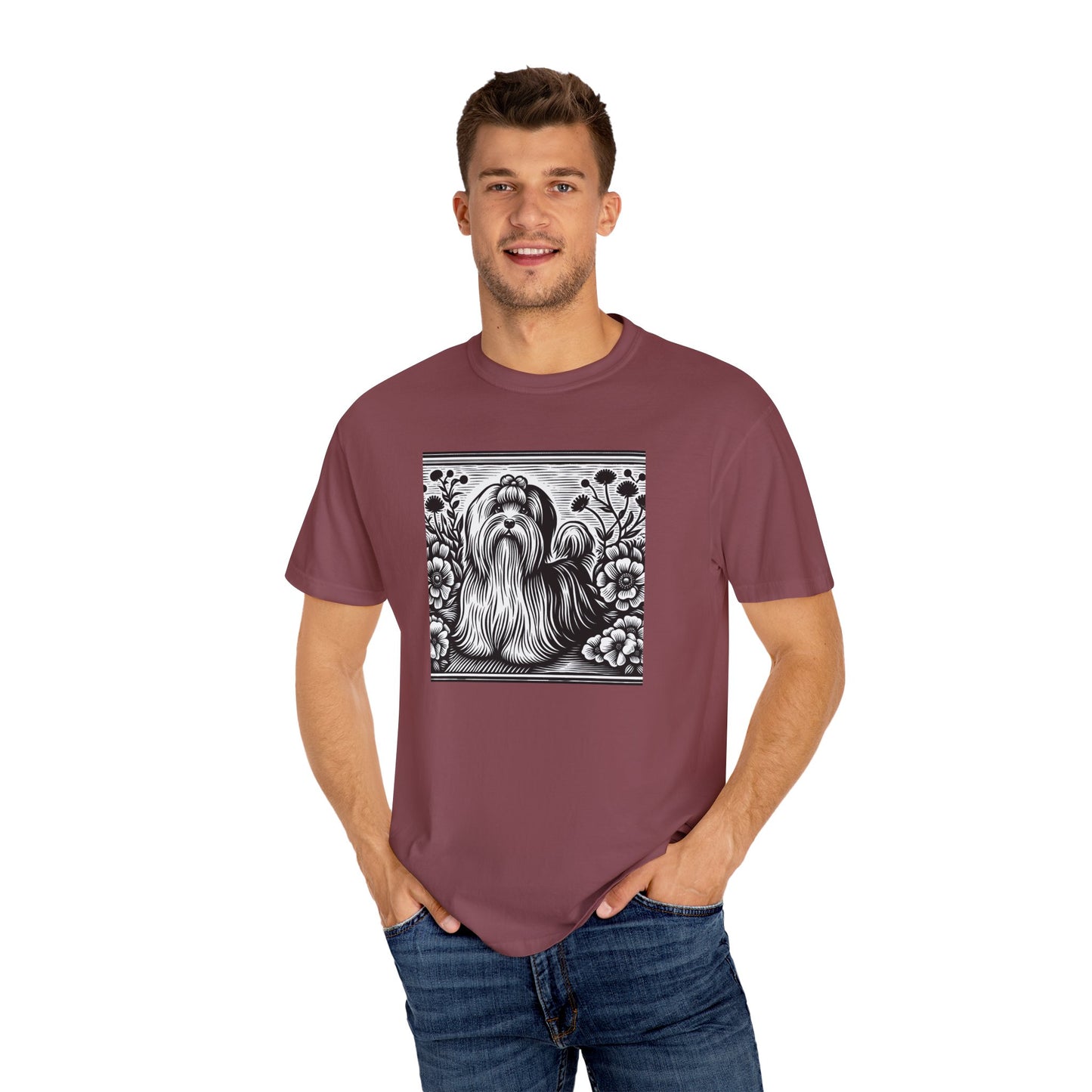 Havanese - Unisex Garment-Dyed T-shirt with Floral Dog Design - Perfect for Pet Lovers
