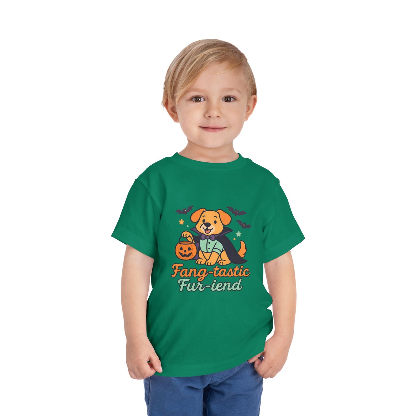 Fang-tastic Fur-iend Toddler Tee, Halloween Shirt for Kids, Cute Dog Graphic Tee, Toddler Halloween Outfit, Fall Celebration T-Shirt