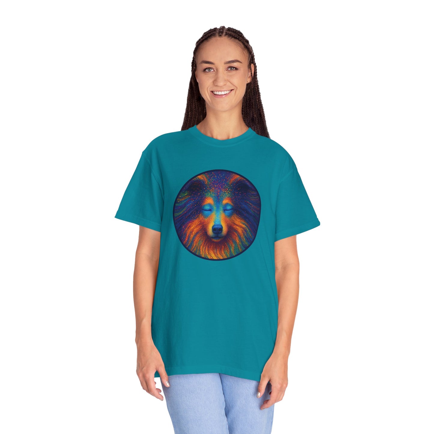 Vibrant Art T-Shirt, Psychedelic Collie Shirt, Unisex Tee, Unique Graphic Tee, Bohemian Style T-Shirt, Nature Lover Gift
