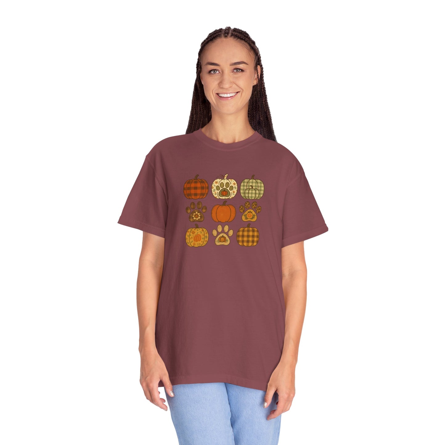 Fall Pumpkin Paw Print Unisex T-Shirt, Cozy Autumn Tee, Harvest Festivity Shirt, Pet Lover Gift, Seasonal Apparel