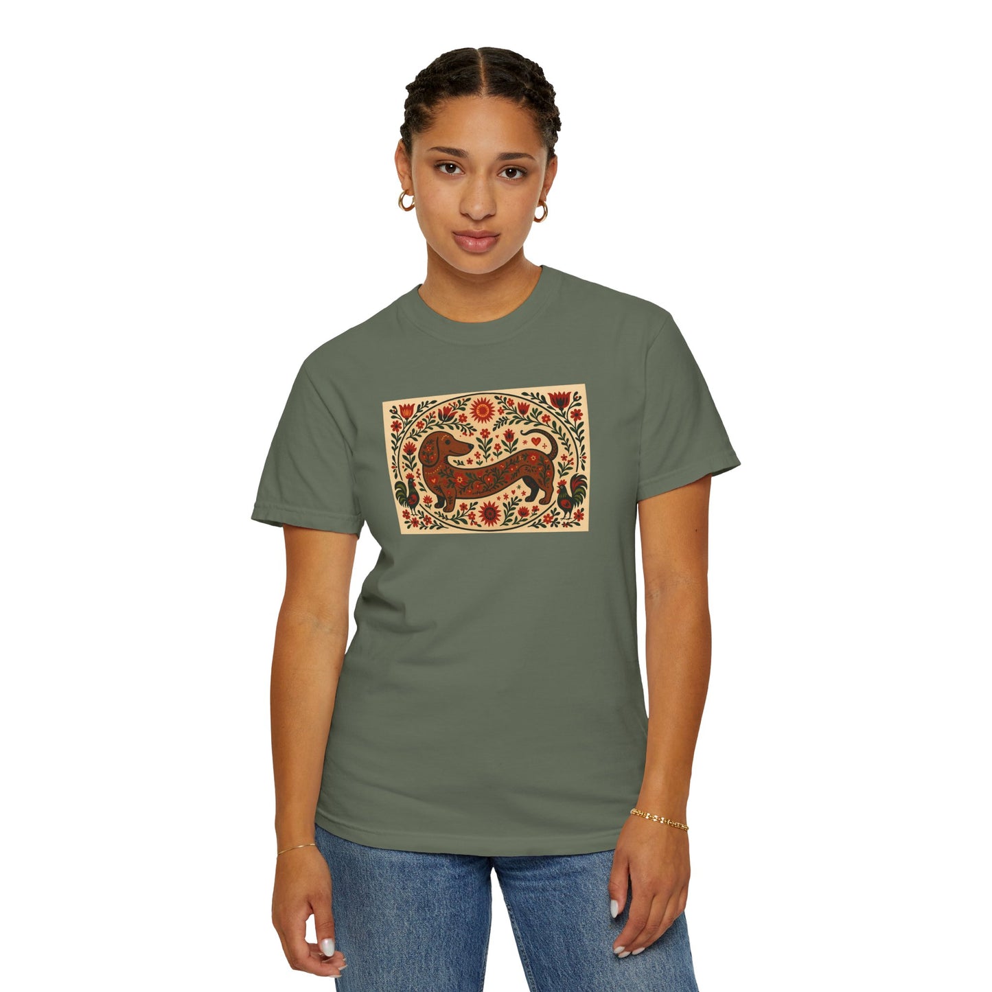 Artistic Garment-Dyed Unisex T-Shirt - Handcrafted Floral Design