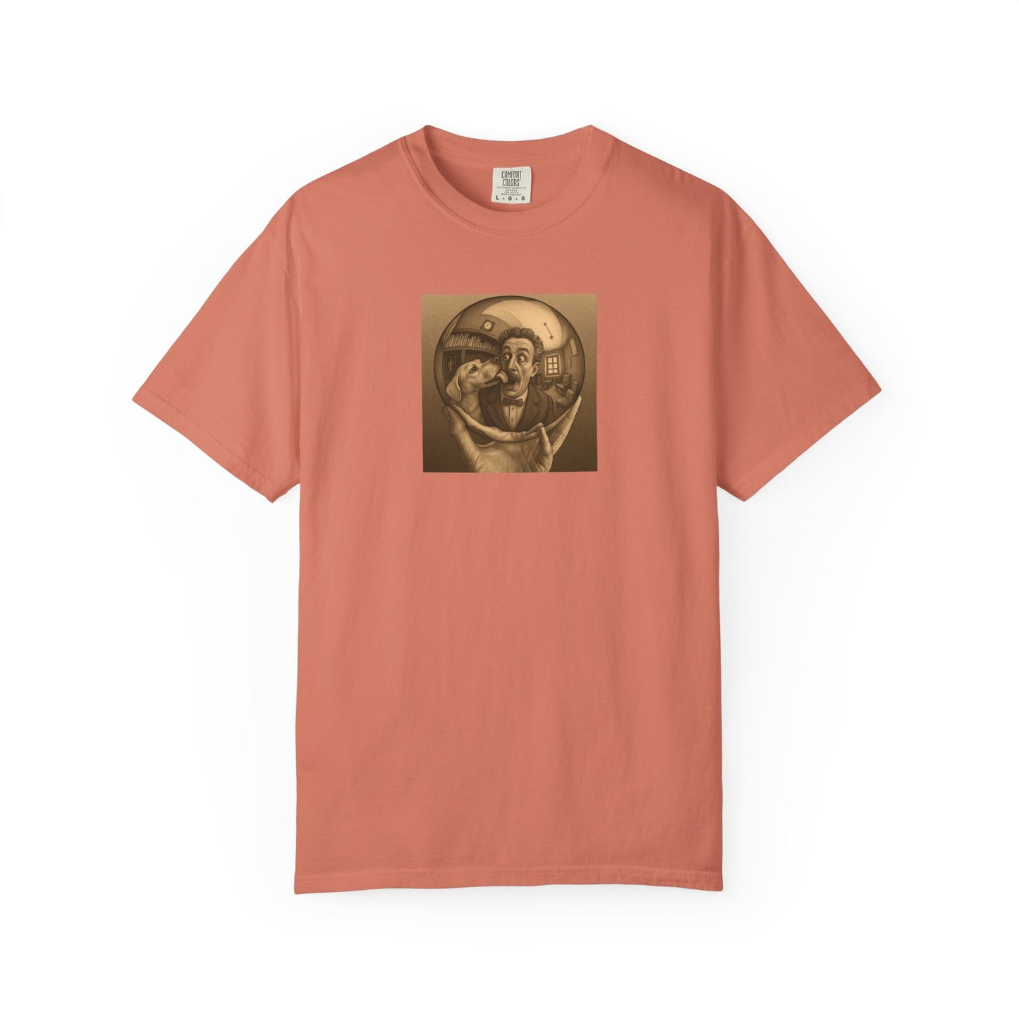 MC Escher and His Dog Unisex Garment-Dyed T-shirt - Retro Design for Creative Souls