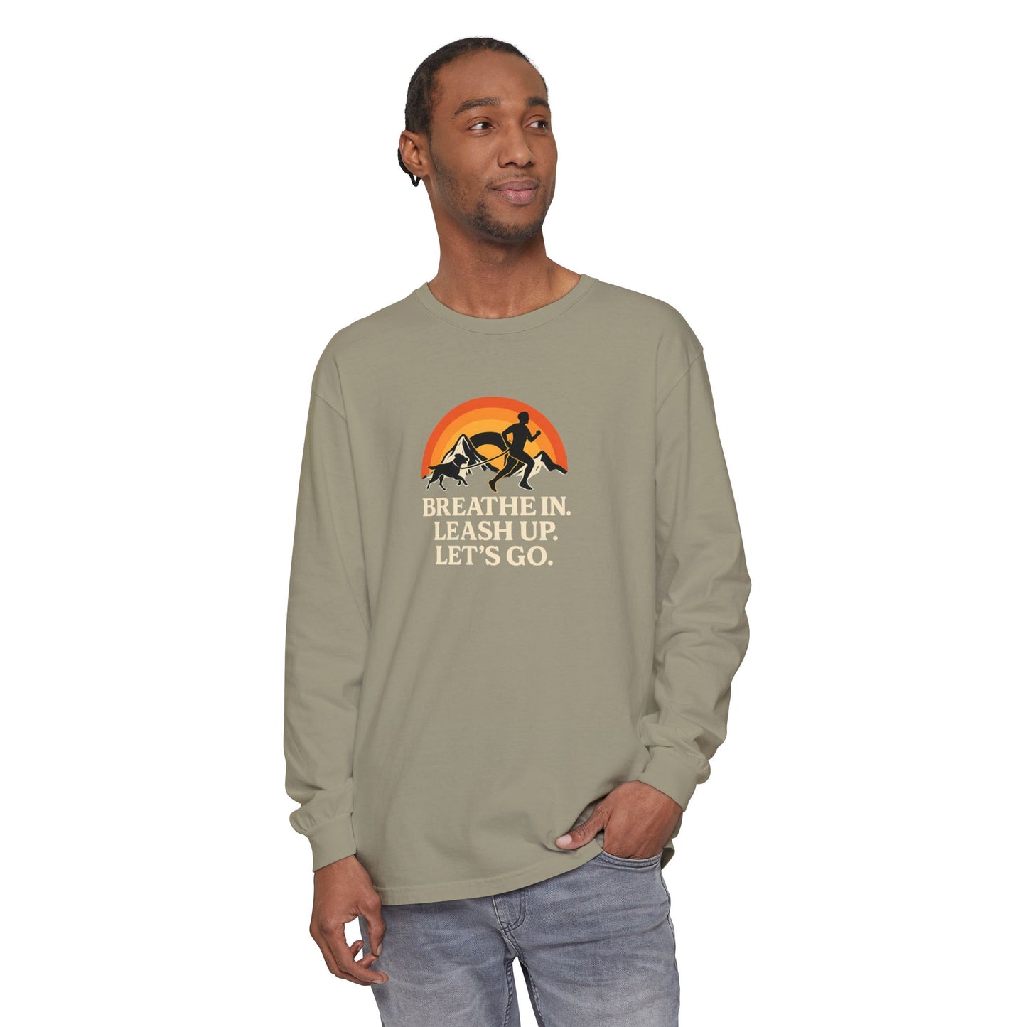 Canicross Unisex Long Sleeve T-Shirt - 'Breathe In, Leash Up, Let's Go'