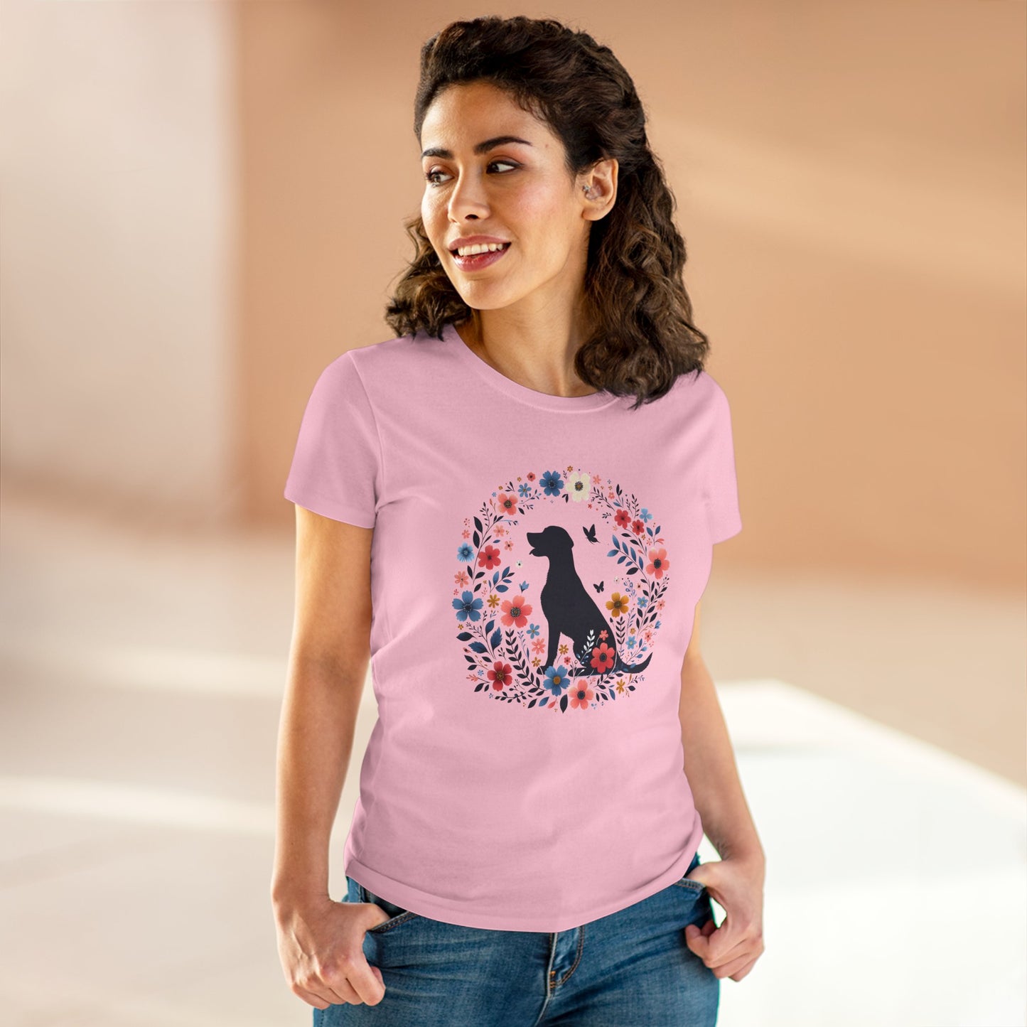 Floral Dog Lover Tee, Cute Pet Shirt, Women’s Casual Cotton Tee, Gift for Dog Moms, Summer Style T-Shirt, Animal Lover Apparel