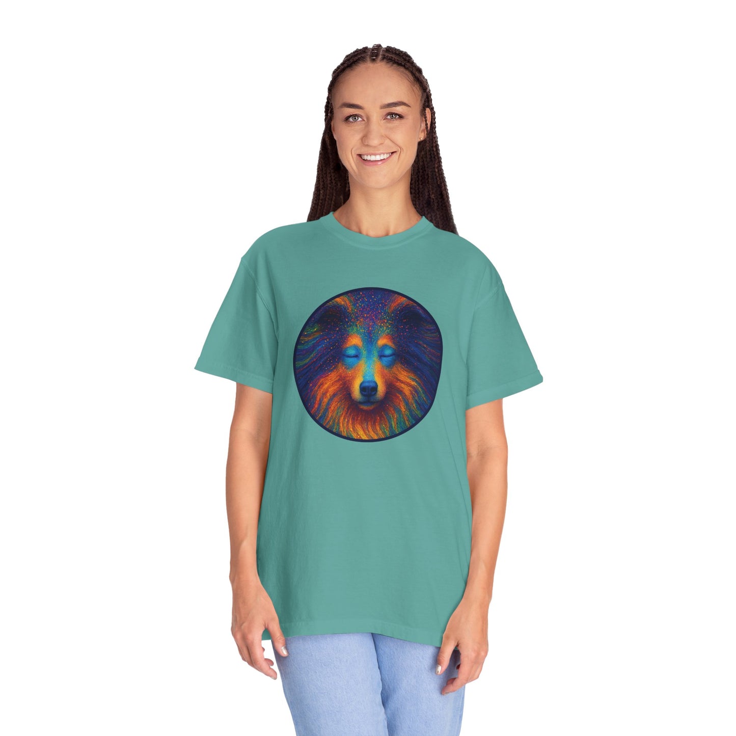 Vibrant Art T-Shirt, Psychedelic Collie Shirt, Unisex Tee, Unique Graphic Tee, Bohemian Style T-Shirt, Nature Lover Gift