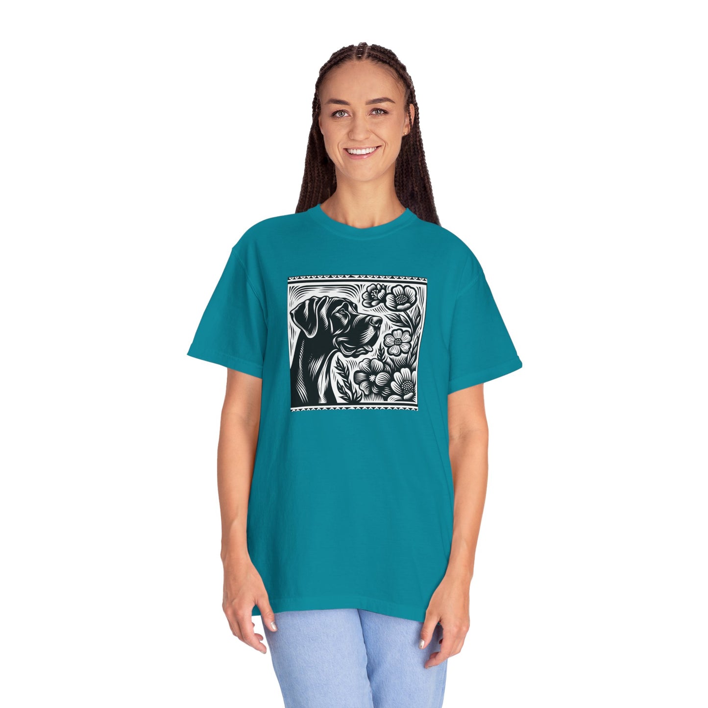 Great Dane Dog Lover's Floral Print T-Shirt | Unisex Garment-Dyed Tee