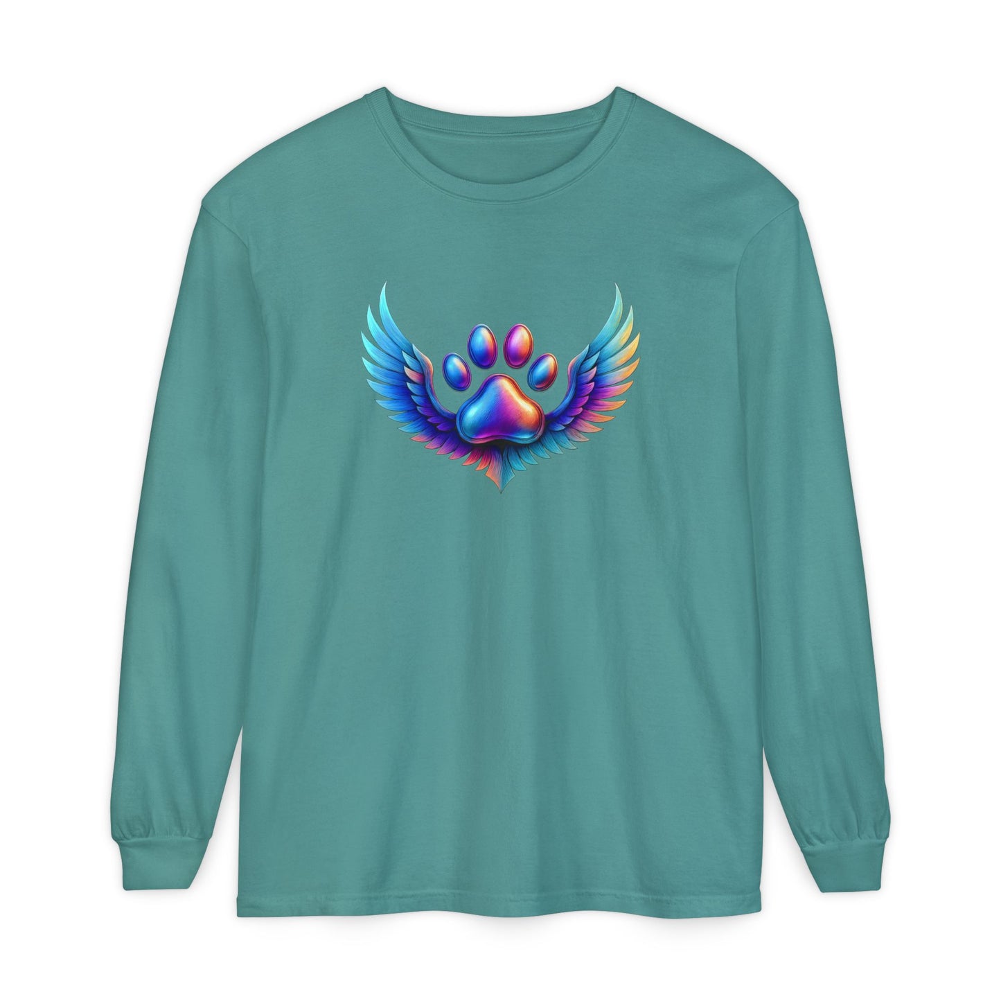 Colorful Paw Print Long Sleeve T-Shirt, Animal Lover Gift, Pet Memorial Tee, Winged Paw Shirt, Unisex Graphic Tee
