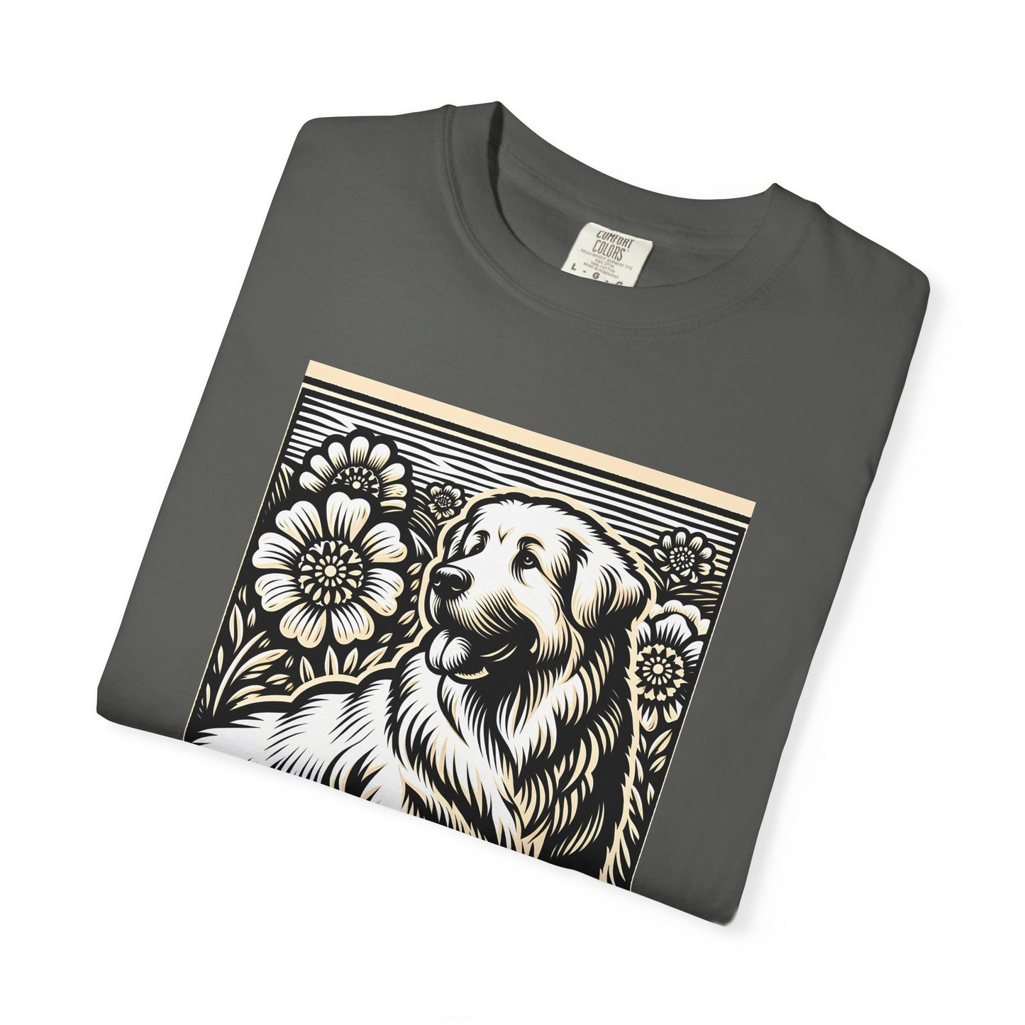 Great Pyrenees - Unisex Dog Lover T-Shirt - Garment-Dyed Vintage Floral Design