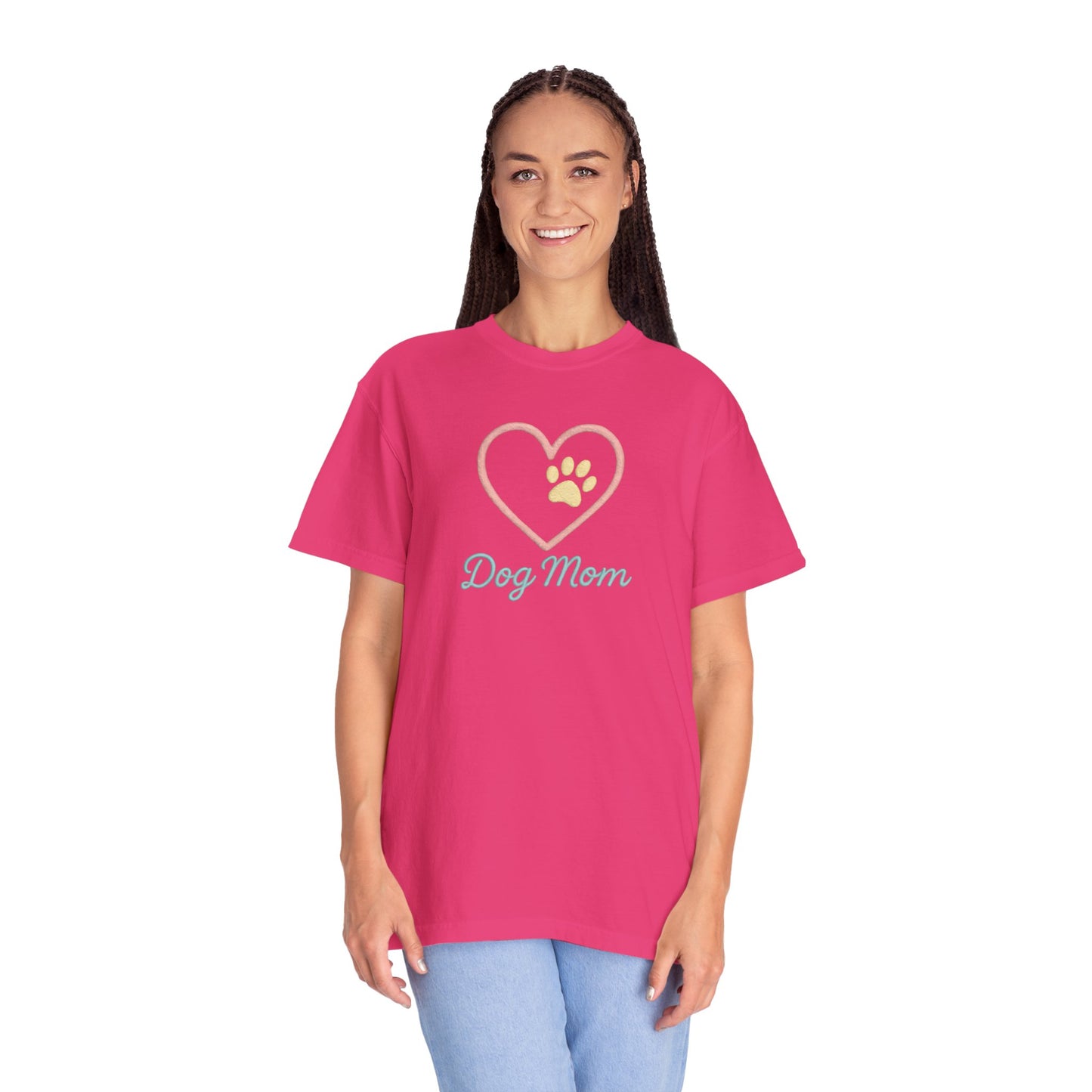 Dog Mom T-Shirt, Garment-Dyed Tee for Dog Owners, Perfect Gift for Pet Lovers, Casual Wear, Animal Lover Shirt
