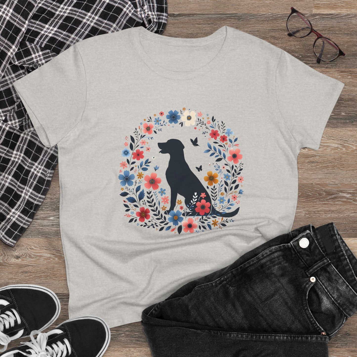 Floral Dog Lover Tee, Cute Pet Shirt, Women’s Casual Cotton Tee, Gift for Dog Moms, Summer Style T-Shirt, Animal Lover Apparel