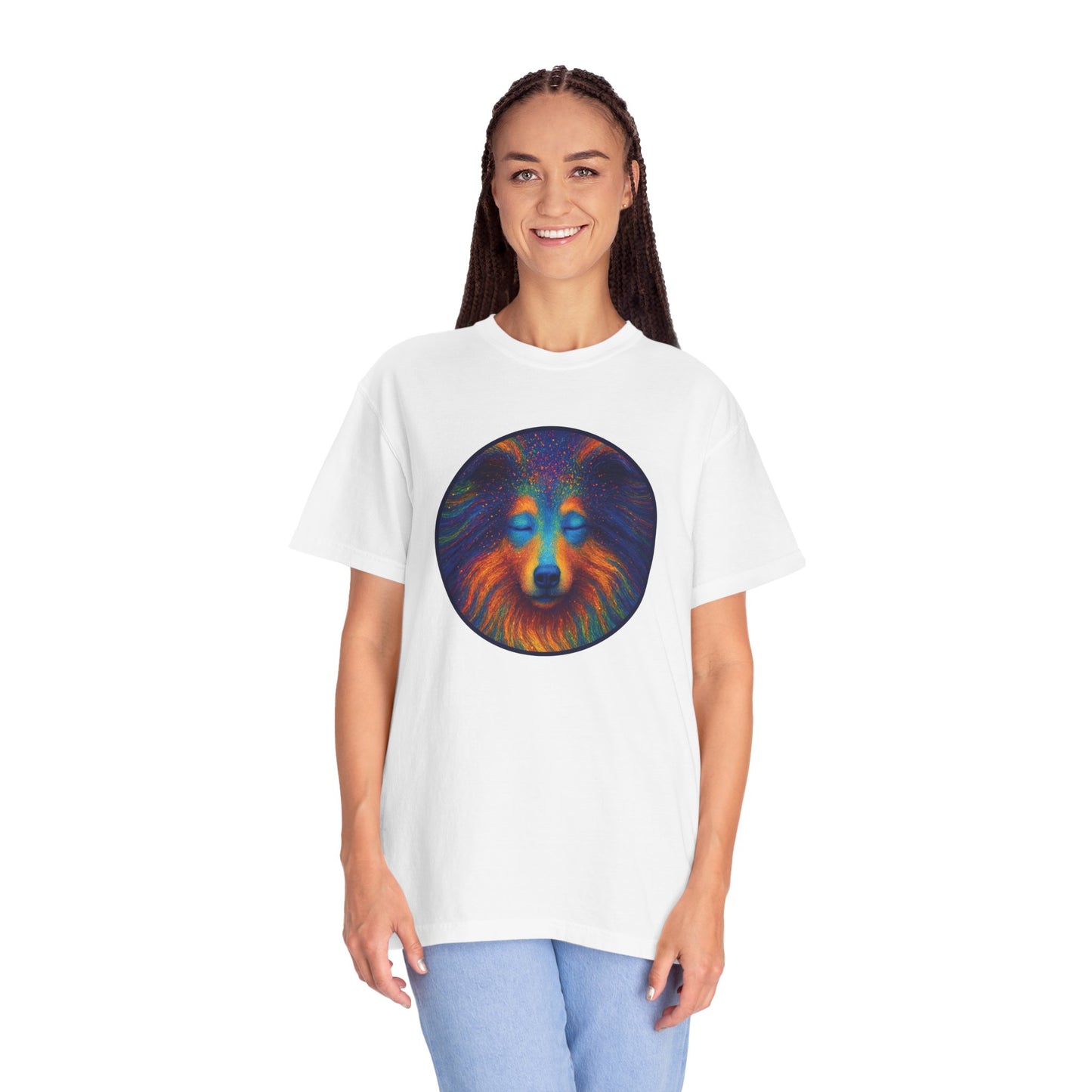 Vibrant Art T-Shirt, Psychedelic Collie Shirt, Unisex Tee, Unique Graphic Tee, Bohemian Style T-Shirt, Nature Lover Gift
