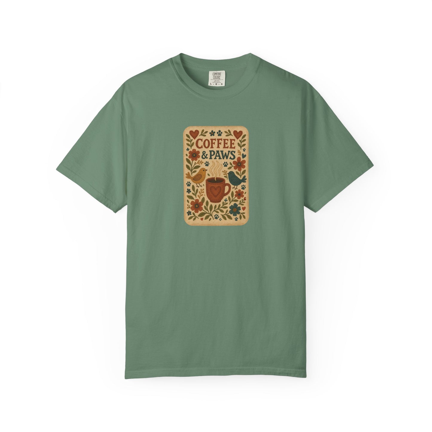 Coffee and Paws Unisex T-Shirt | Cute Pet Lover Tee, Gift for Dog Owners, Casual Wear, Animal Lover Apparel, Perfect for Coffee Lovers