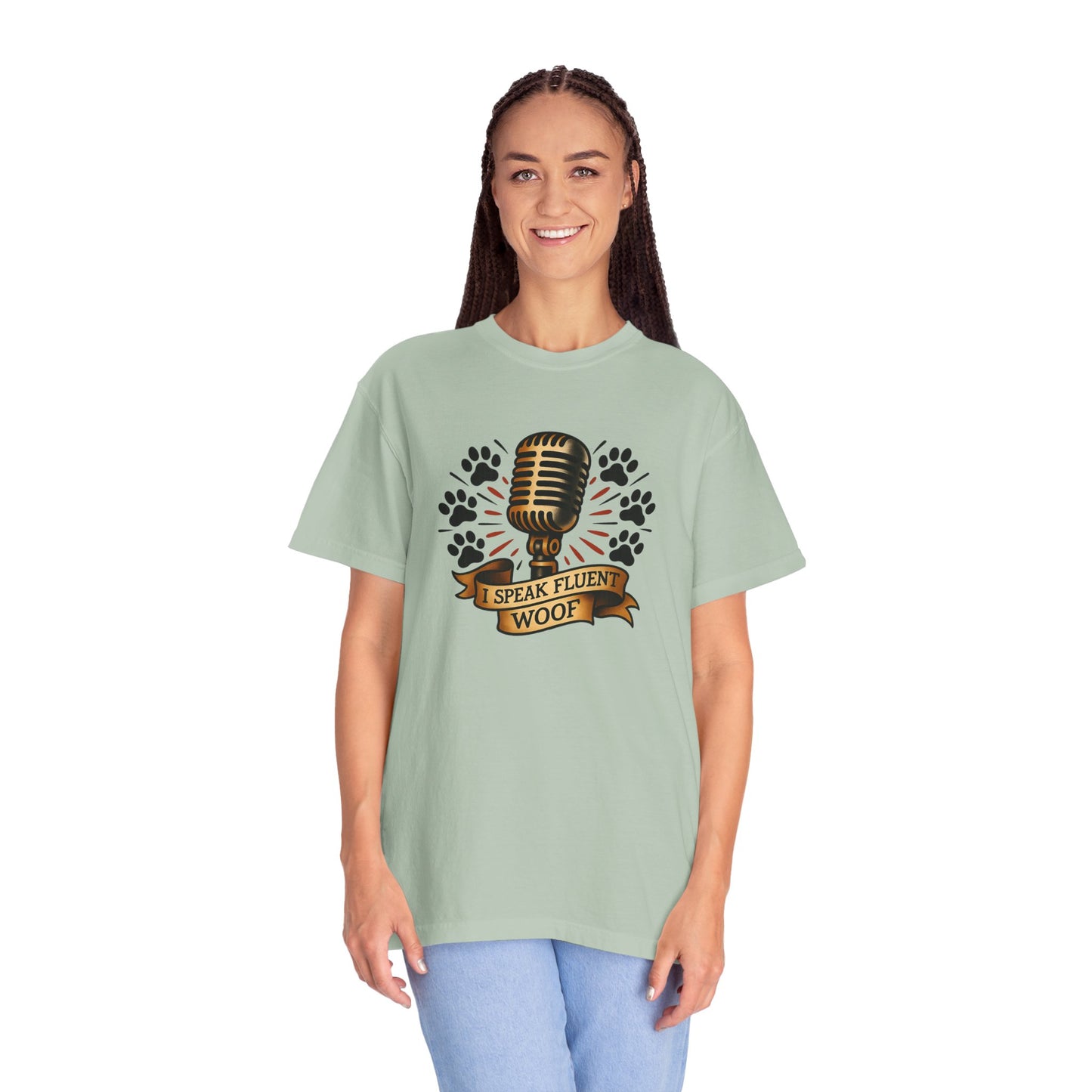 Fluent Woof T-Shirt - Funny Dog Lover Tee, Gift for Pet Owners, Casual Wear, Birthday Gift, Animal Lover Shirt