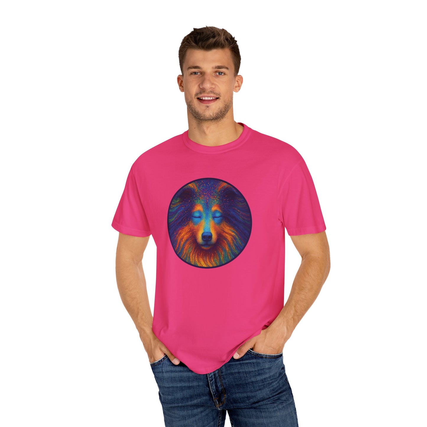 Vibrant Art T-Shirt, Psychedelic Collie Shirt, Unisex Tee, Unique Graphic Tee, Bohemian Style T-Shirt, Nature Lover Gift