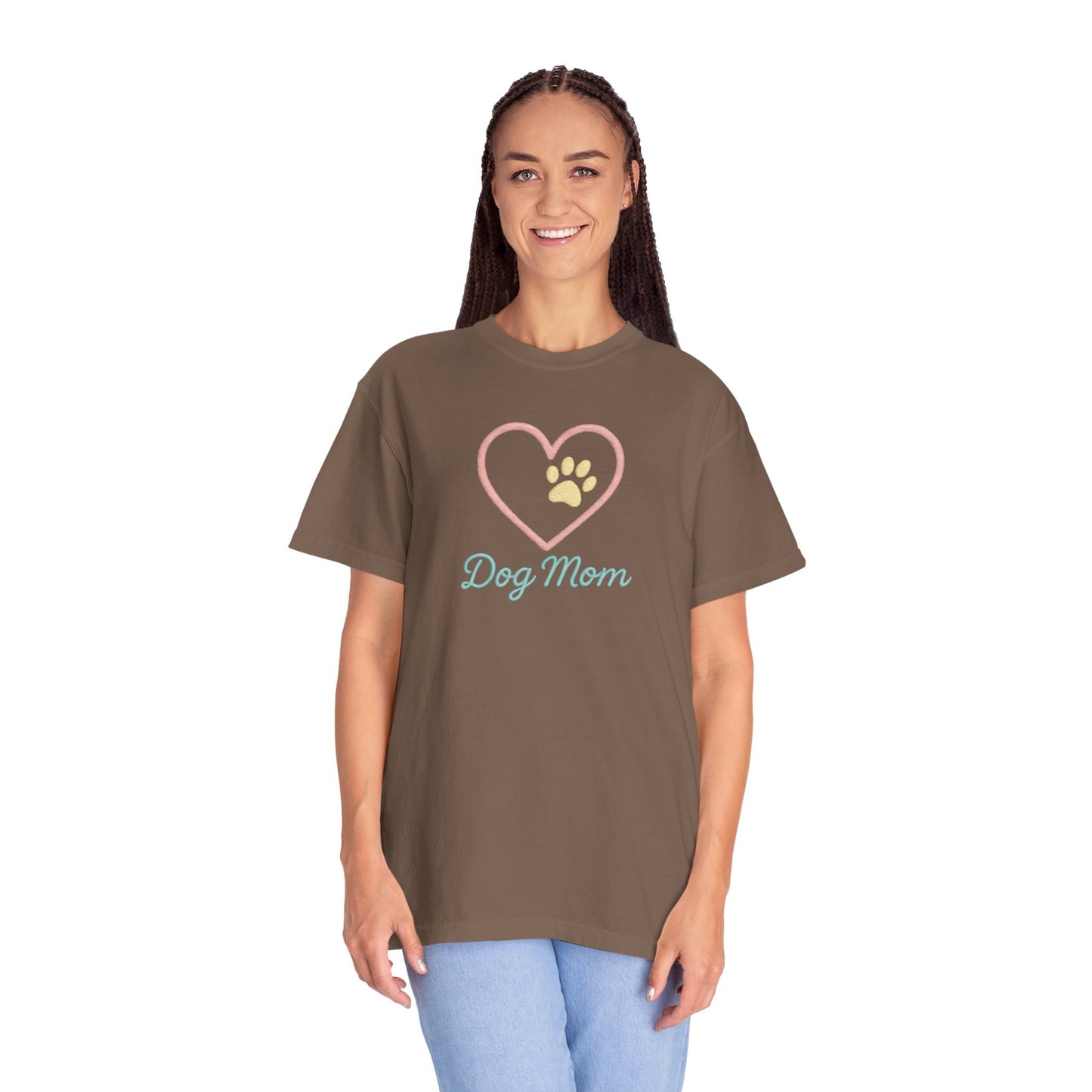 Dog Mom T-Shirt, Garment-Dyed Tee for Dog Owners, Perfect Gift for Pet Lovers, Casual Wear, Animal Lover Shirt