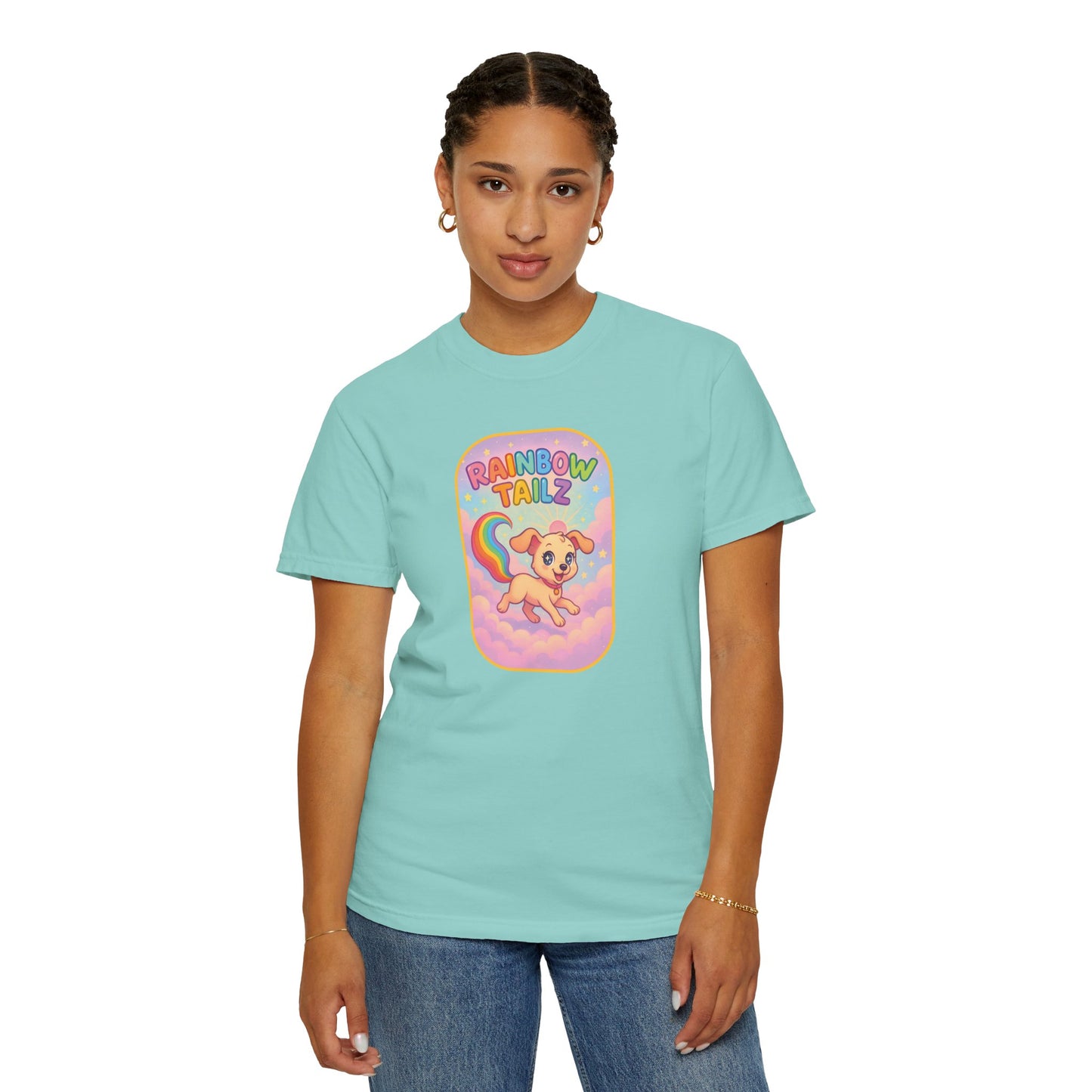Cute Pet T-Shirt, Rainbow Tail Tee, Graphic Tee for Dog Lovers, Birthday Gift, Cozy Casual Wear, Mother's Day Gift