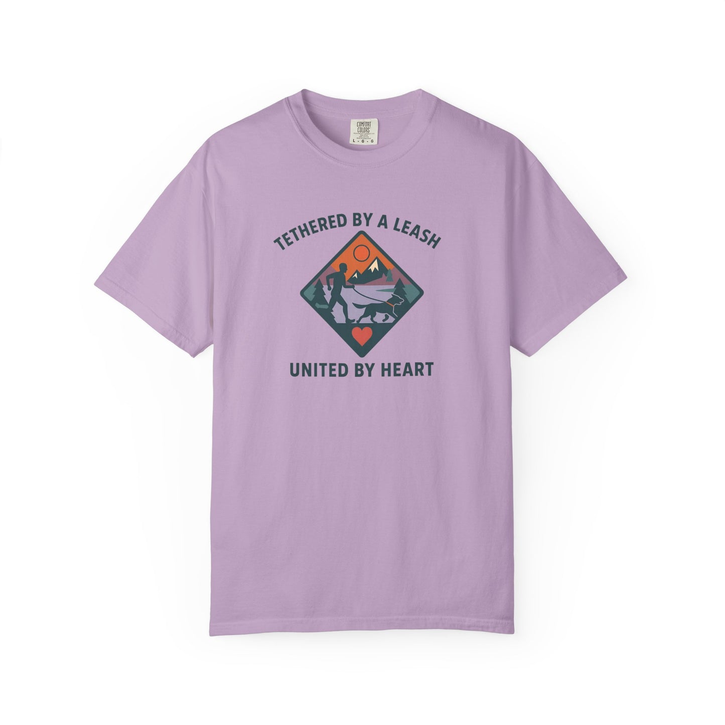 Canicross - Tethered by a Leash Unisex Garment-Dyed T-shirt - Adventure and Heart Design